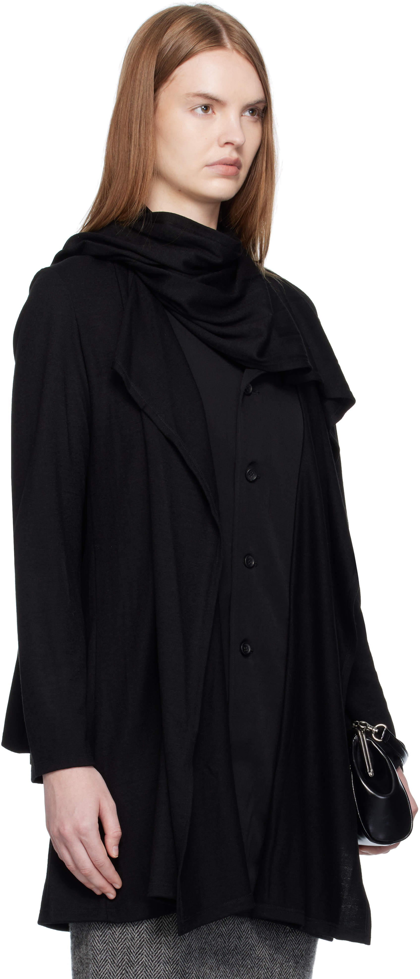 Yohji Yamamoto Black Wool Stole Blouse In Black