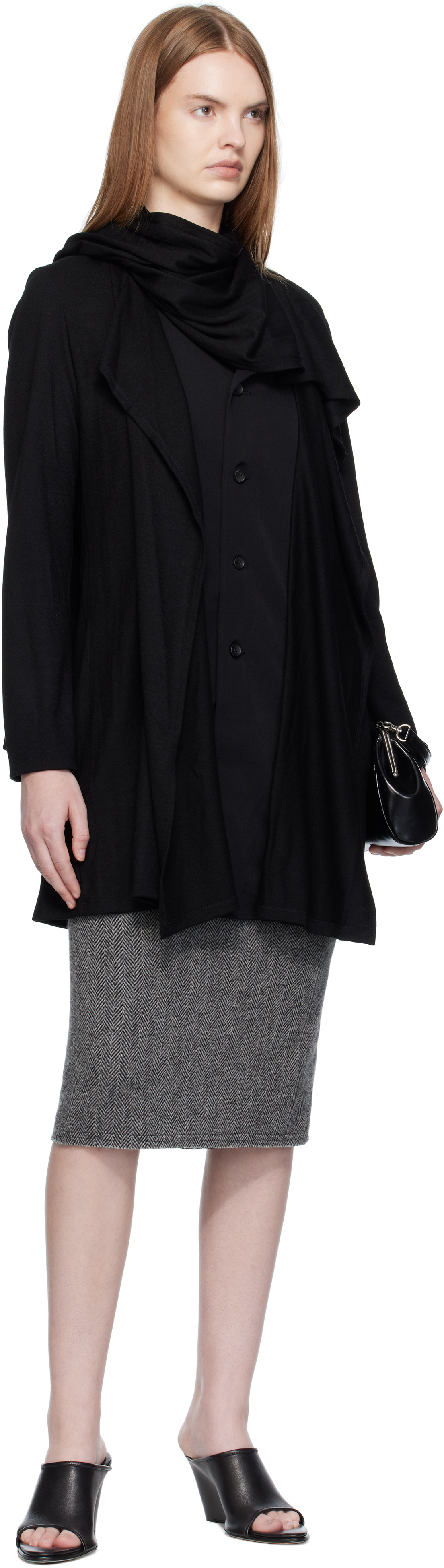 Yohji Yamamoto Black Wool Stole Blouse In Black
