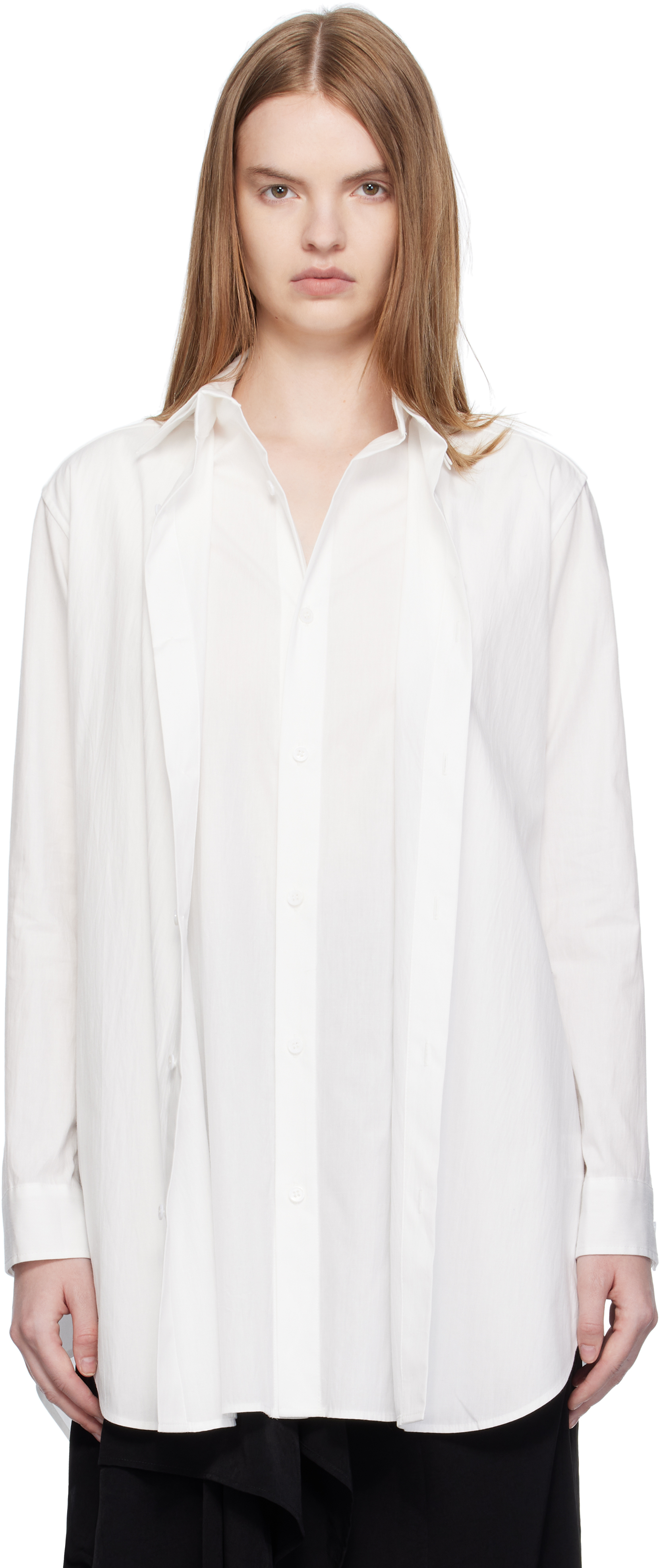 White Cotton Broad F Double Layered Shirt by YOHJI YAMAMOTO on Sale