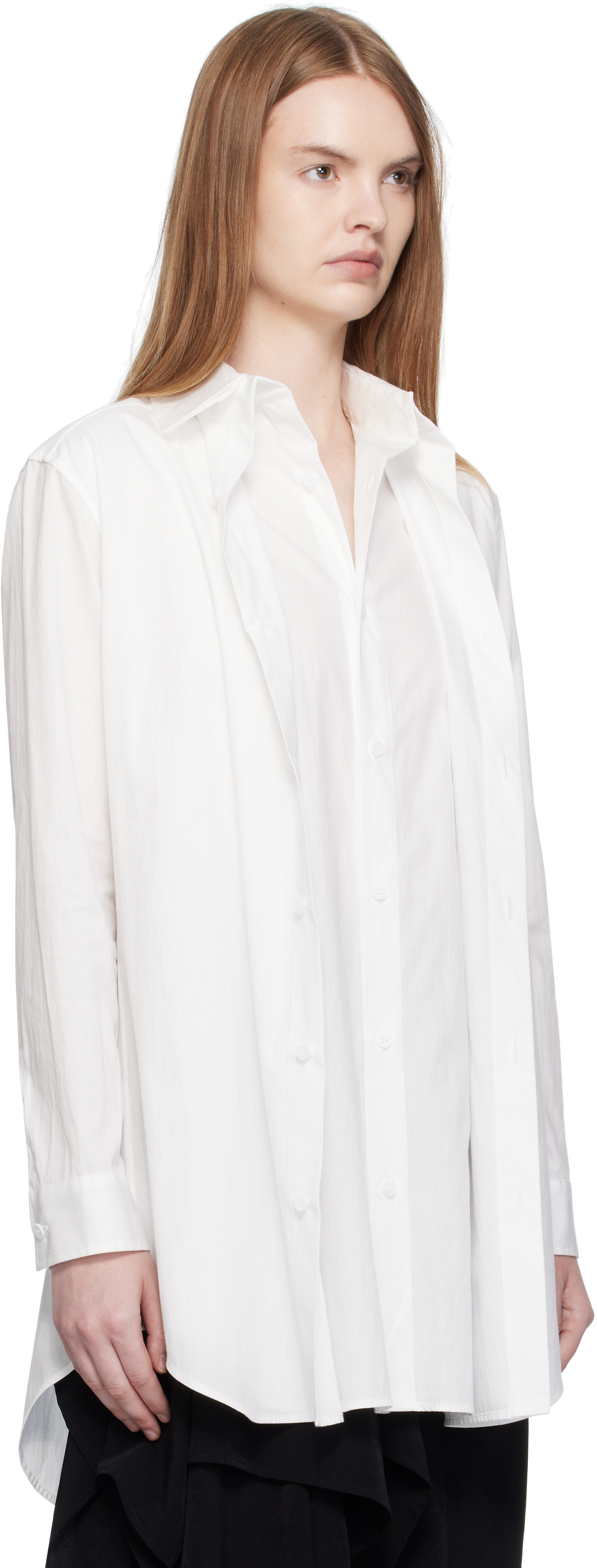 Yohji Yamamoto White Cotton Broad F Double Layered Shirt In White