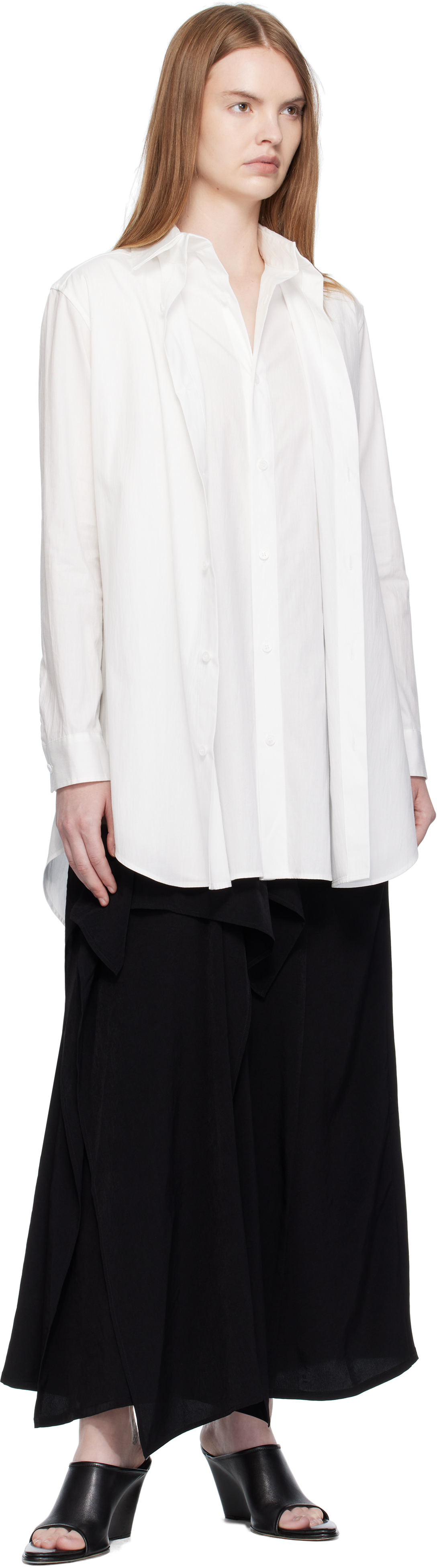 Yohji Yamamoto White Cotton Broad F Double Layered Shirt In White