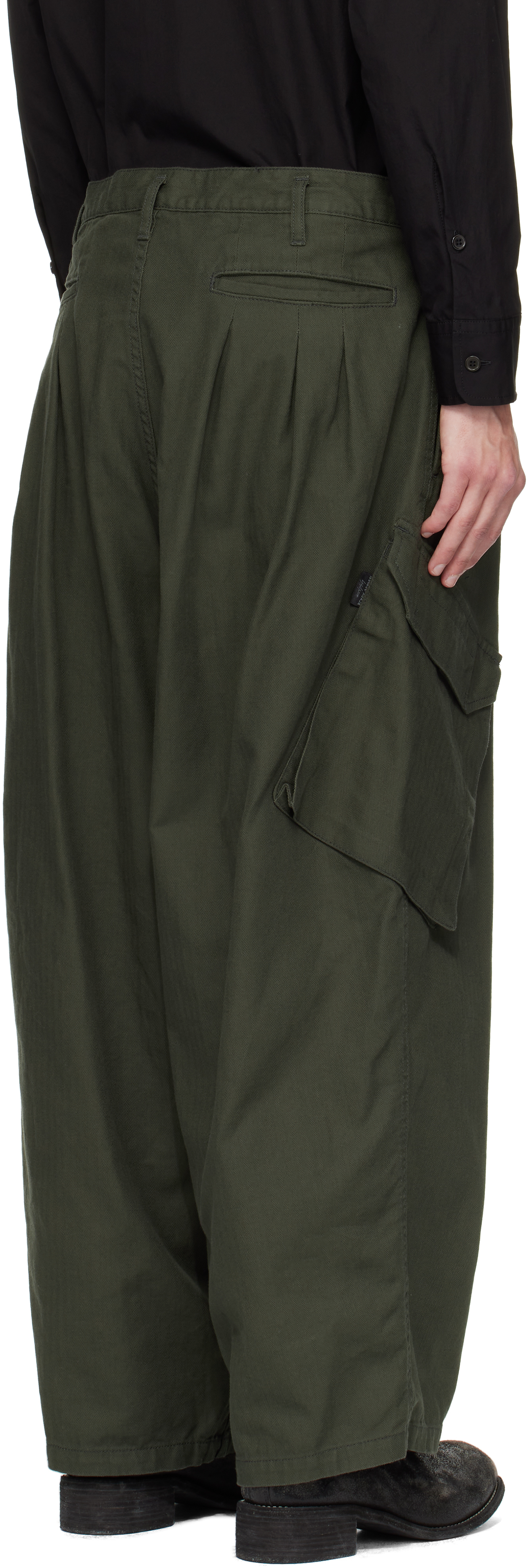 Yohji Yamamoto Khaki Bs Herringbone 12tuck Cargo Pants In Green