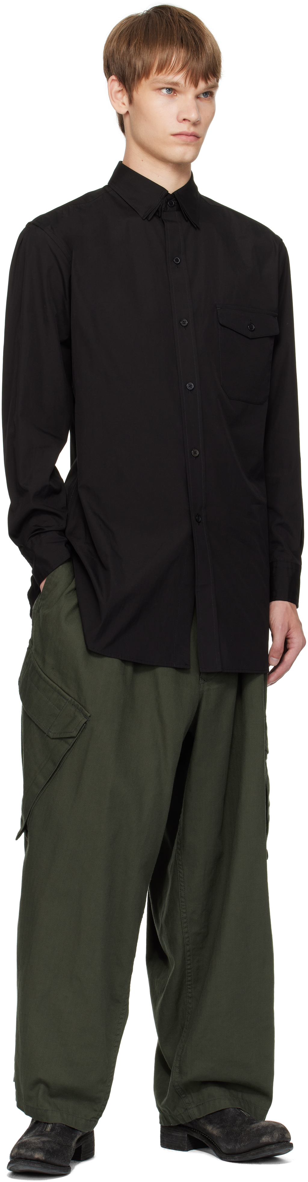 Yohji Yamamoto Khaki Bs Herringbone 12tuck Cargo Pants In Green