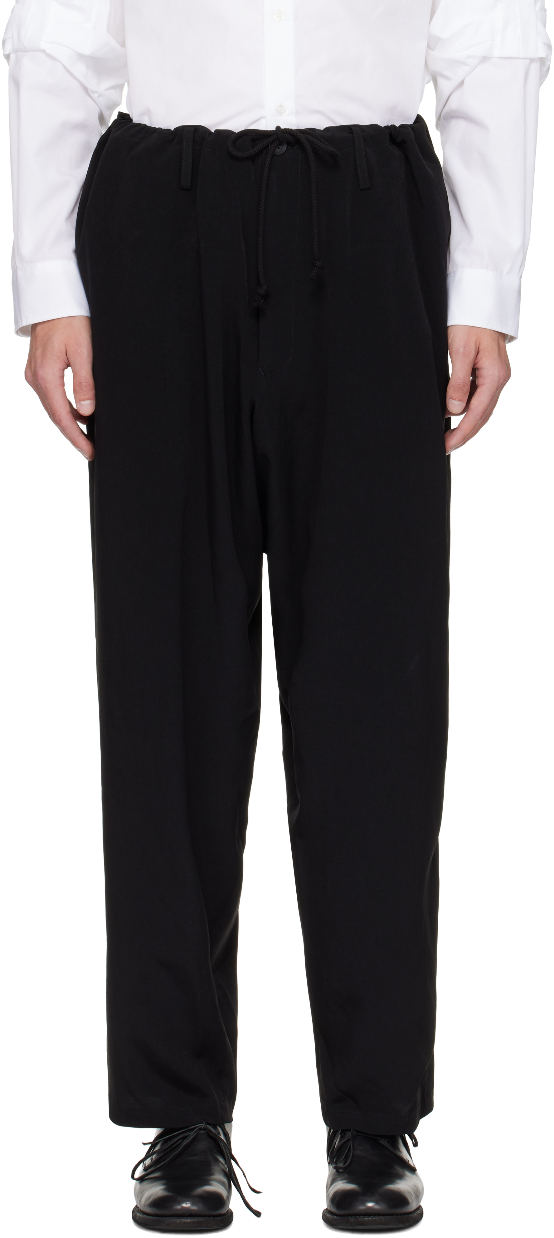 Yohji Yamamoto Black Tuxedo Standard String Trousers In Black