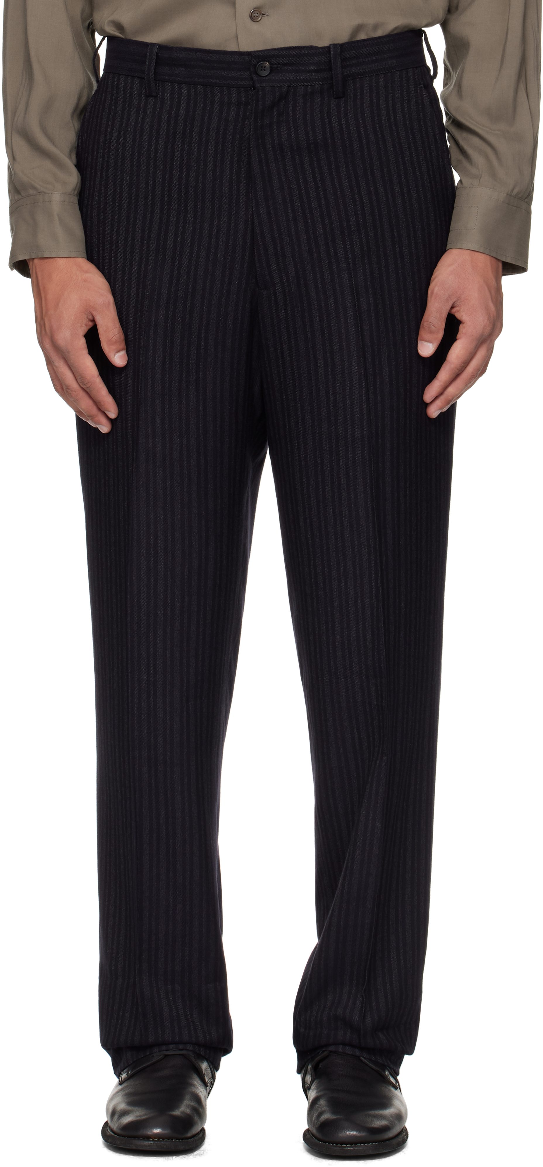 パンツ Yohji Yamamoto stripe wide slacks BLACK YOHJI YAMAMOTO: Black Suit RY Heather ST Flat Trousers | SSENSE