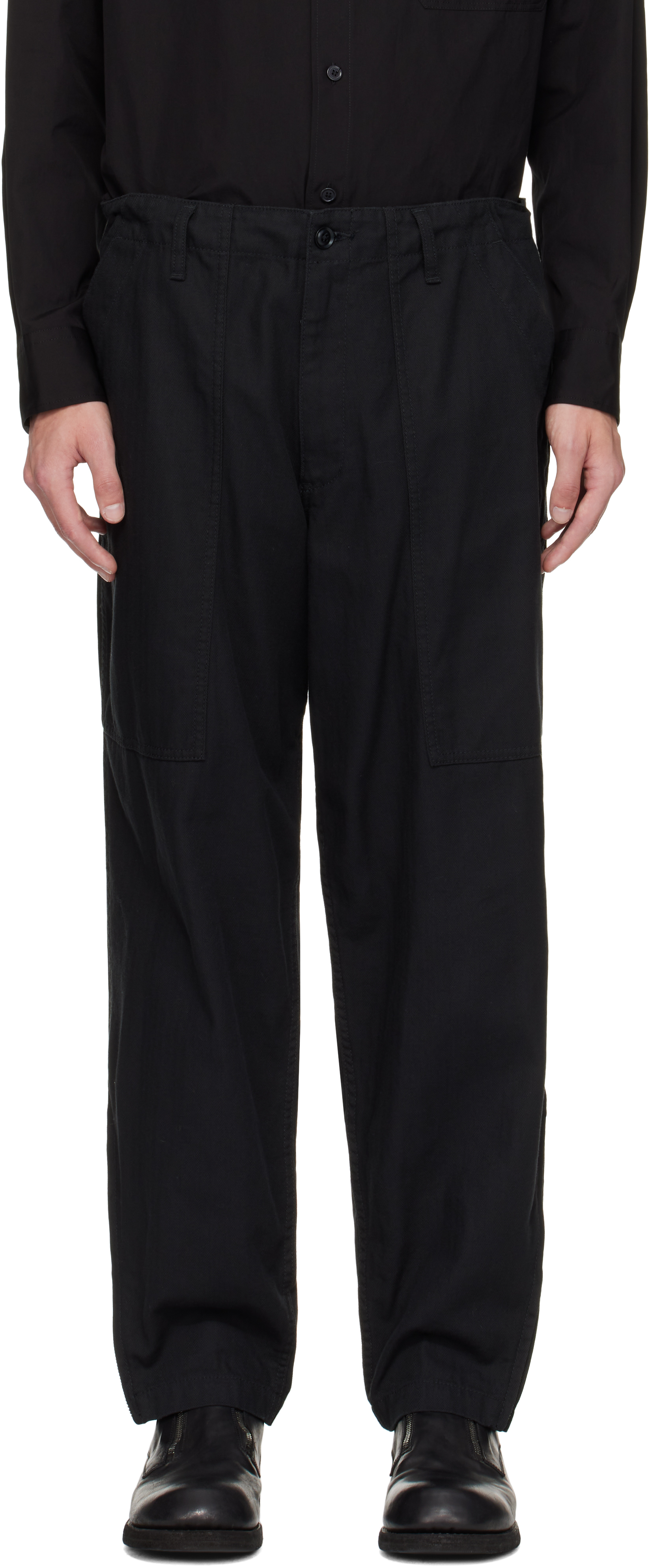 Yohji Yamamoto Black Bs Herringbone Hem Zip Painter Trousers In Multi