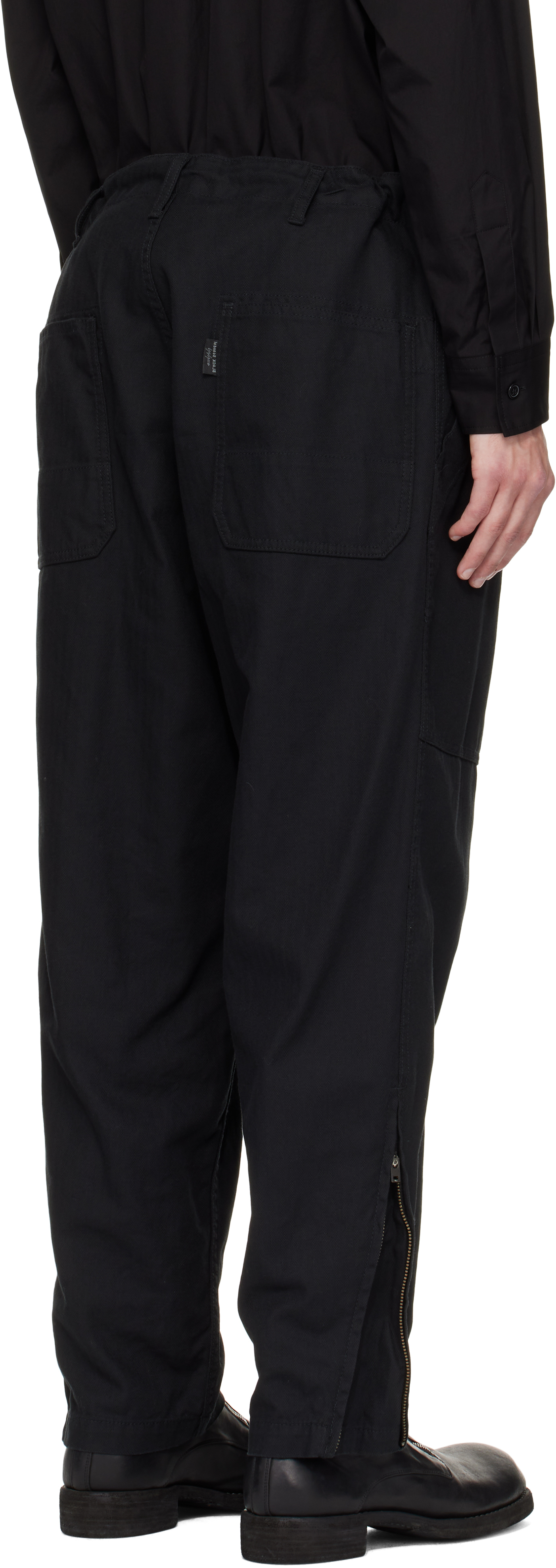 Yohji Yamamoto Black Bs Herringbone Hem Zip Painter Trousers In Multi