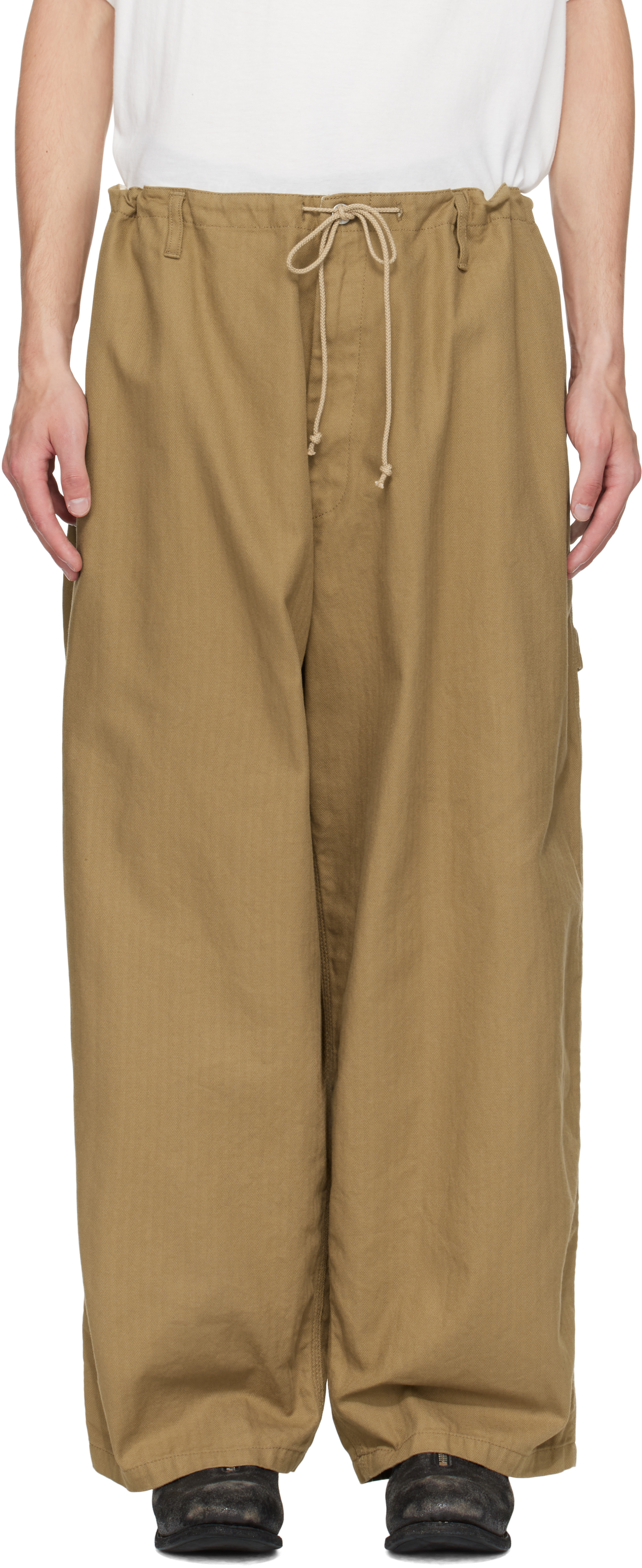 Yohji Yamamoto Beige Bs Herringbone 3st Painter Trousers In Multi