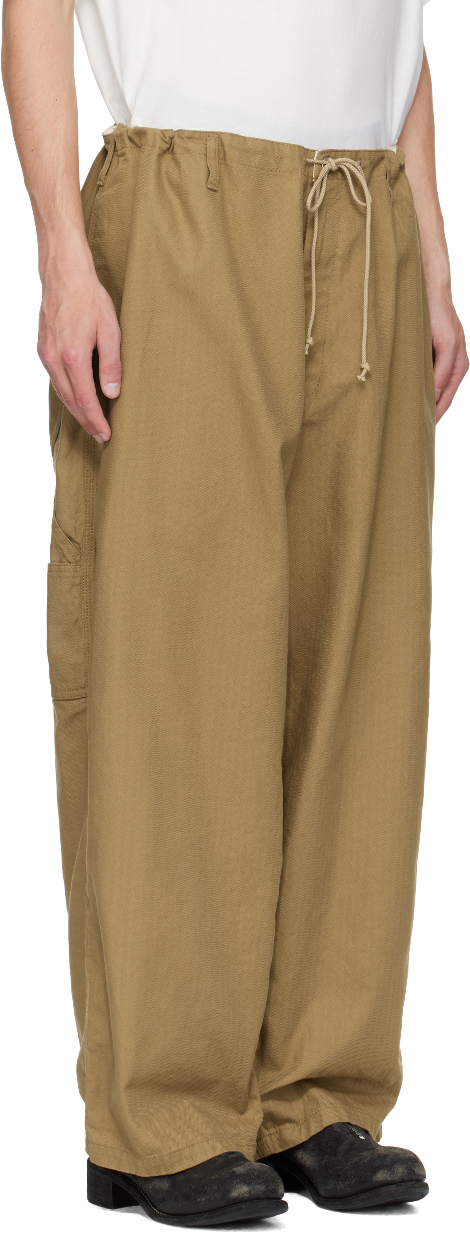 Yohji Yamamoto Beige Bs Herringbone 3st Painter Trousers In Multi