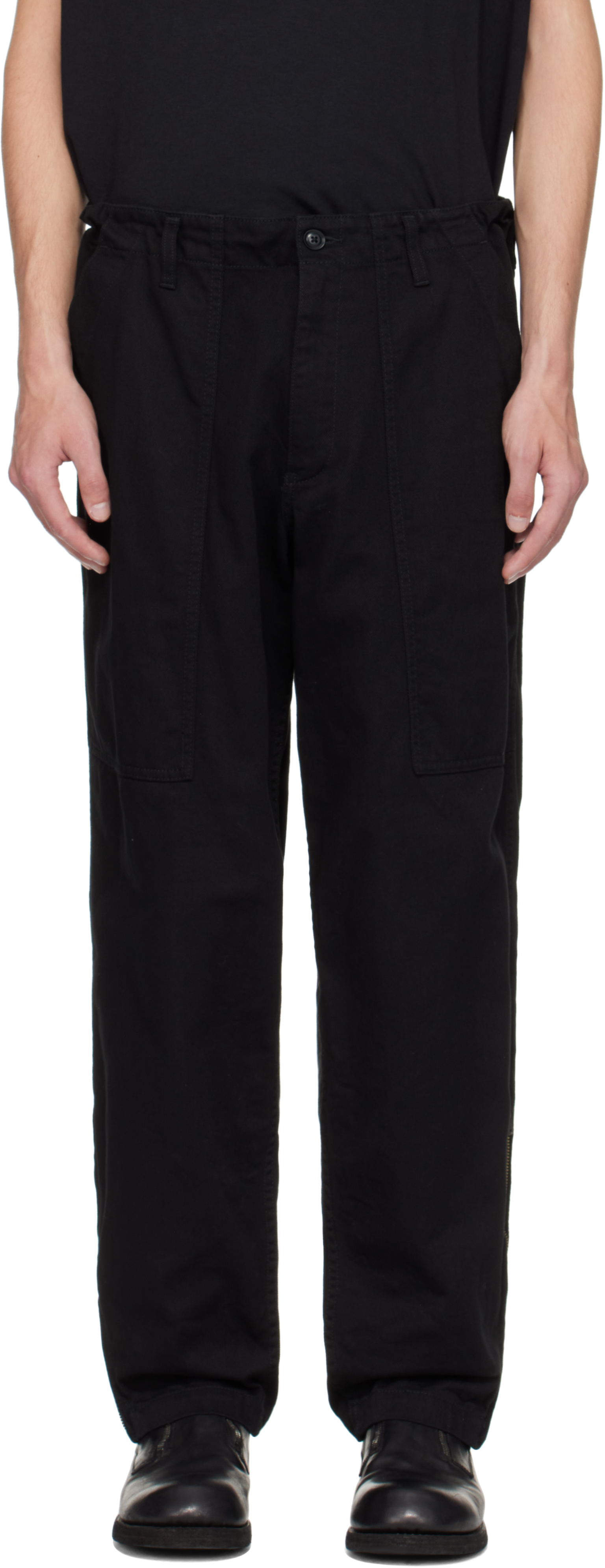 Yohji Yamamoto Black Bs Katsuragi Hem Zip Painter Trousers In Black