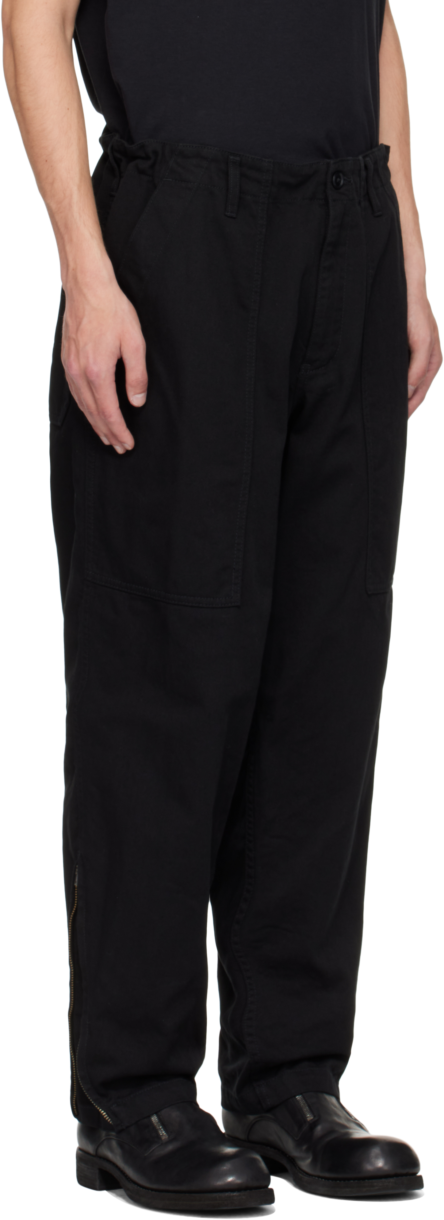 Yohji Yamamoto Black Bs Katsuragi Hem Zip Painter Trousers In Black