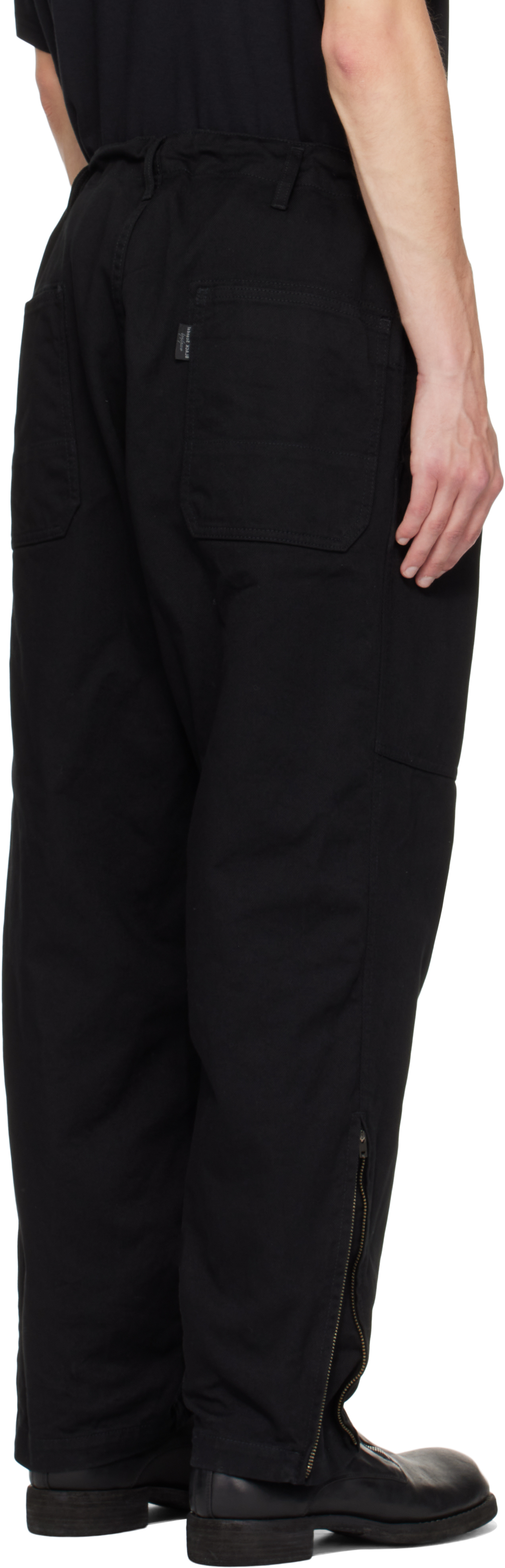 Yohji Yamamoto Black Bs Katsuragi Hem Zip Painter Trousers In Black
