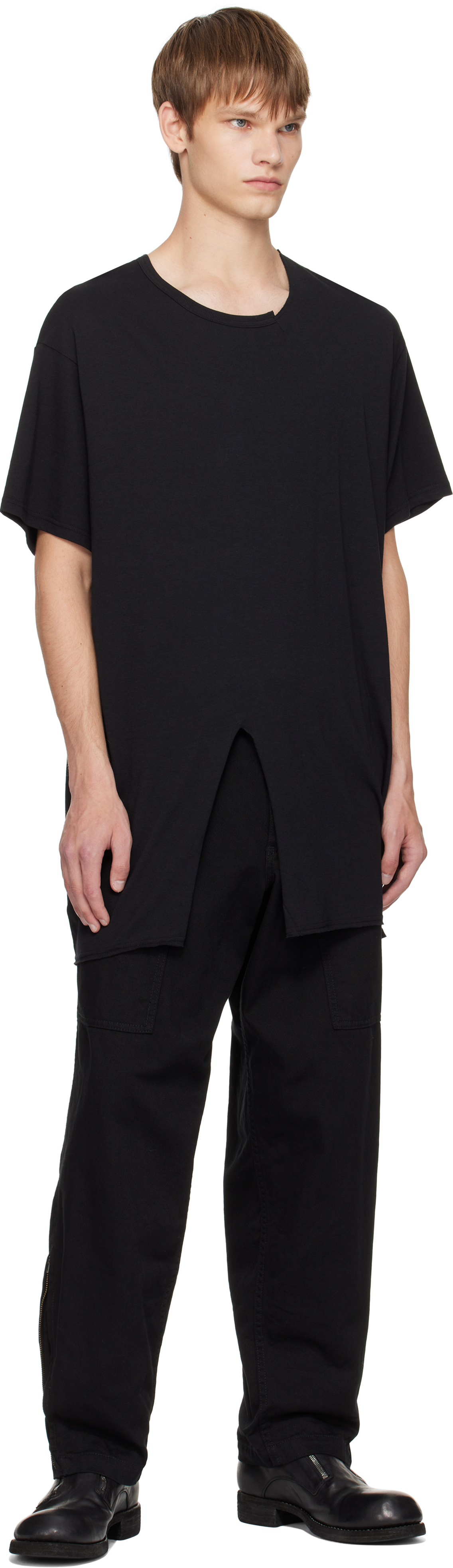 Yohji Yamamoto Black Bs Katsuragi Hem Zip Painter Trousers In Black