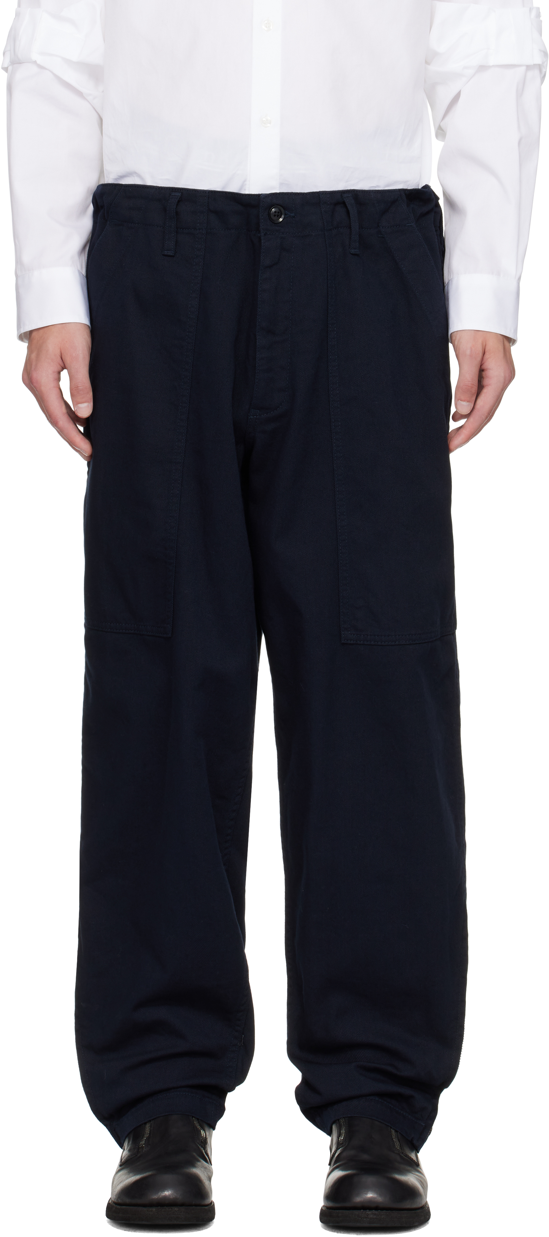 Yohji Yamamoto Navy Bs Katsuragi Hem Zip Painter Trousers In Multi