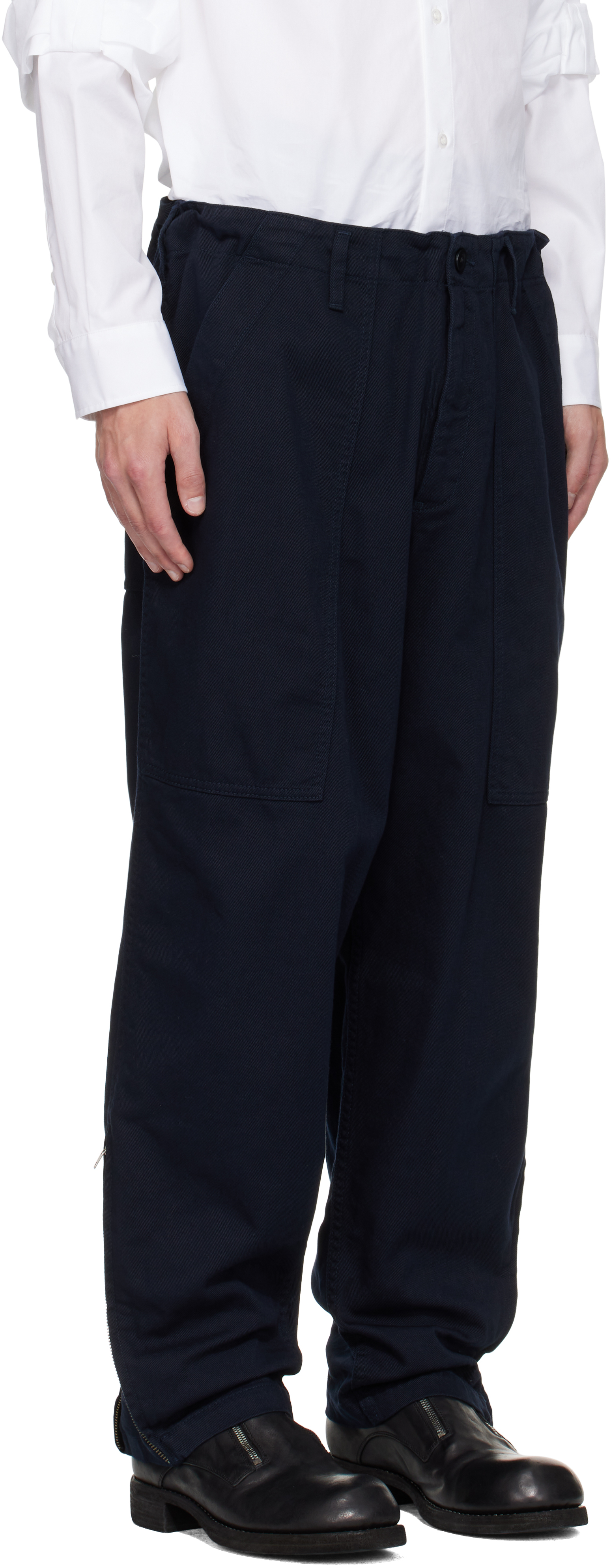 Yohji Yamamoto Navy Bs Katsuragi Hem Zip Painter Trousers In Multi