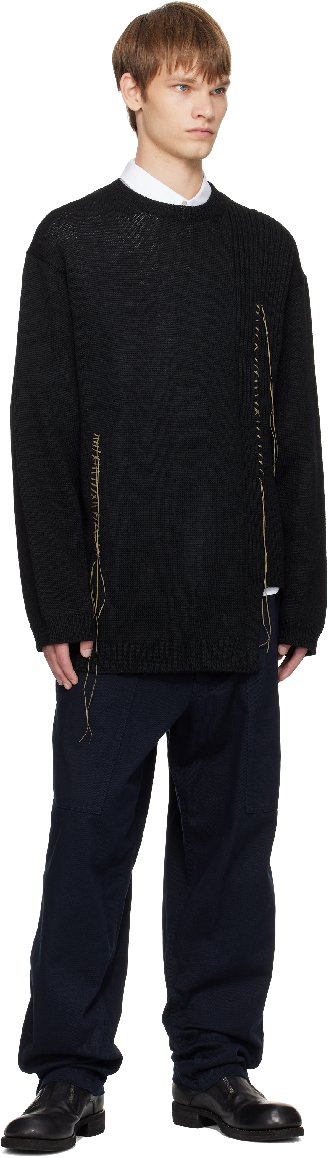 Yohji Yamamoto Navy Bs Katsuragi Hem Zip Painter Trousers In Multi