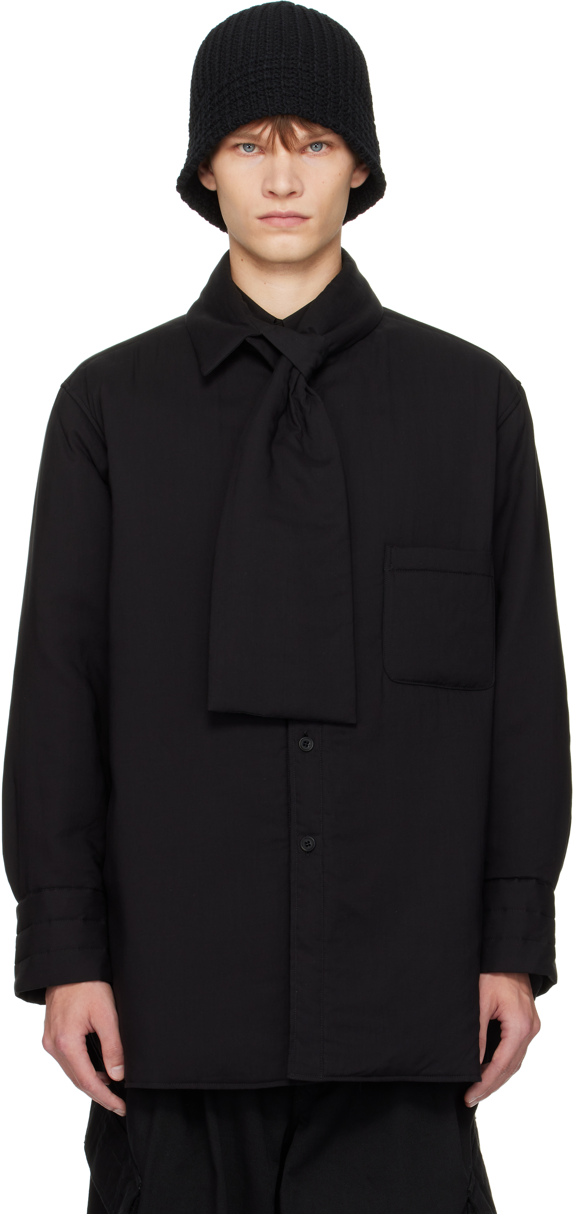 Yohji Yamamoto Black Stole Detail Padded Shirt In Black