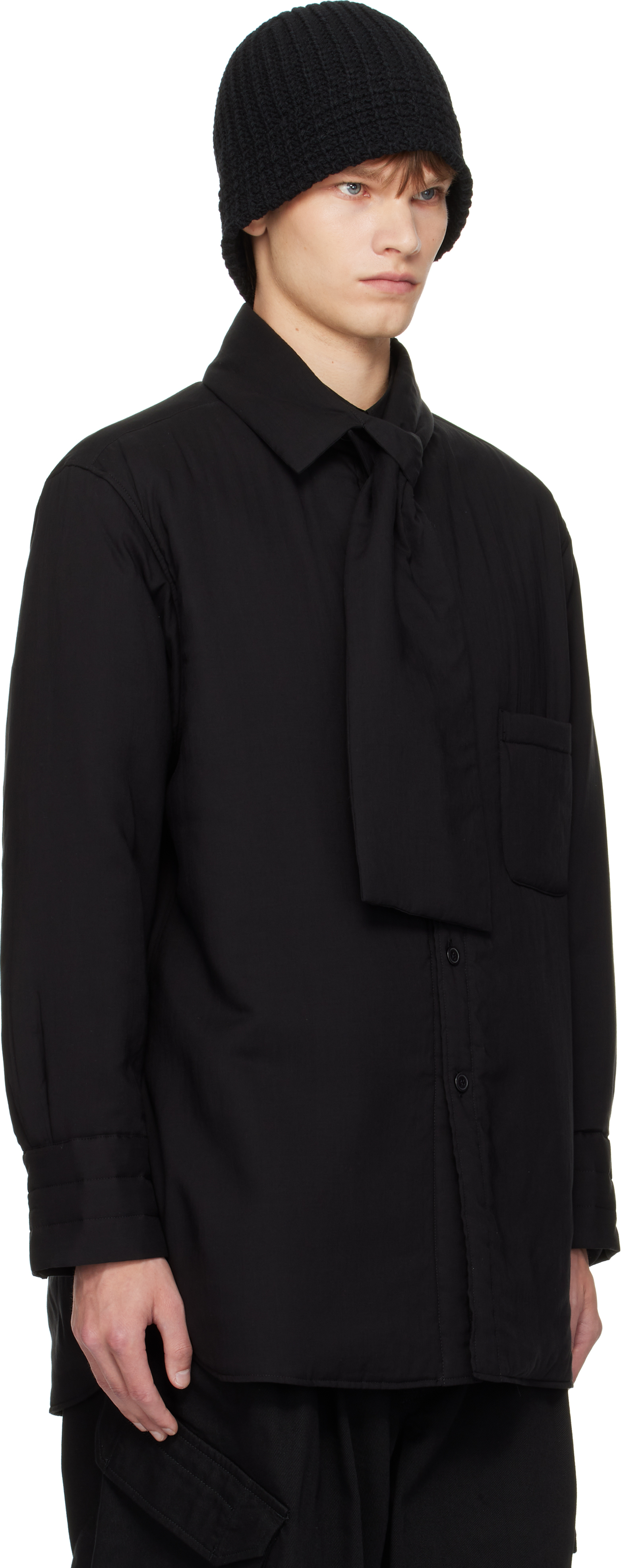 Yohji Yamamoto Black Stole Detail Padded Shirt In Black