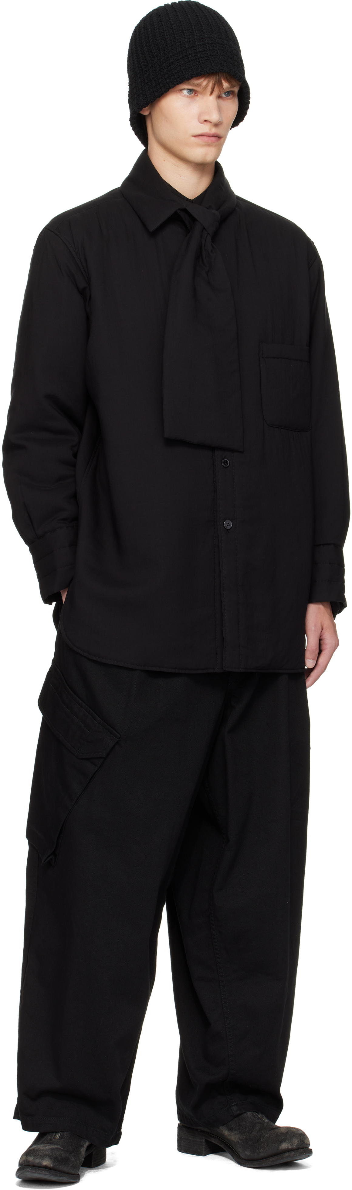Yohji Yamamoto Black Stole Detail Padded Shirt In Black