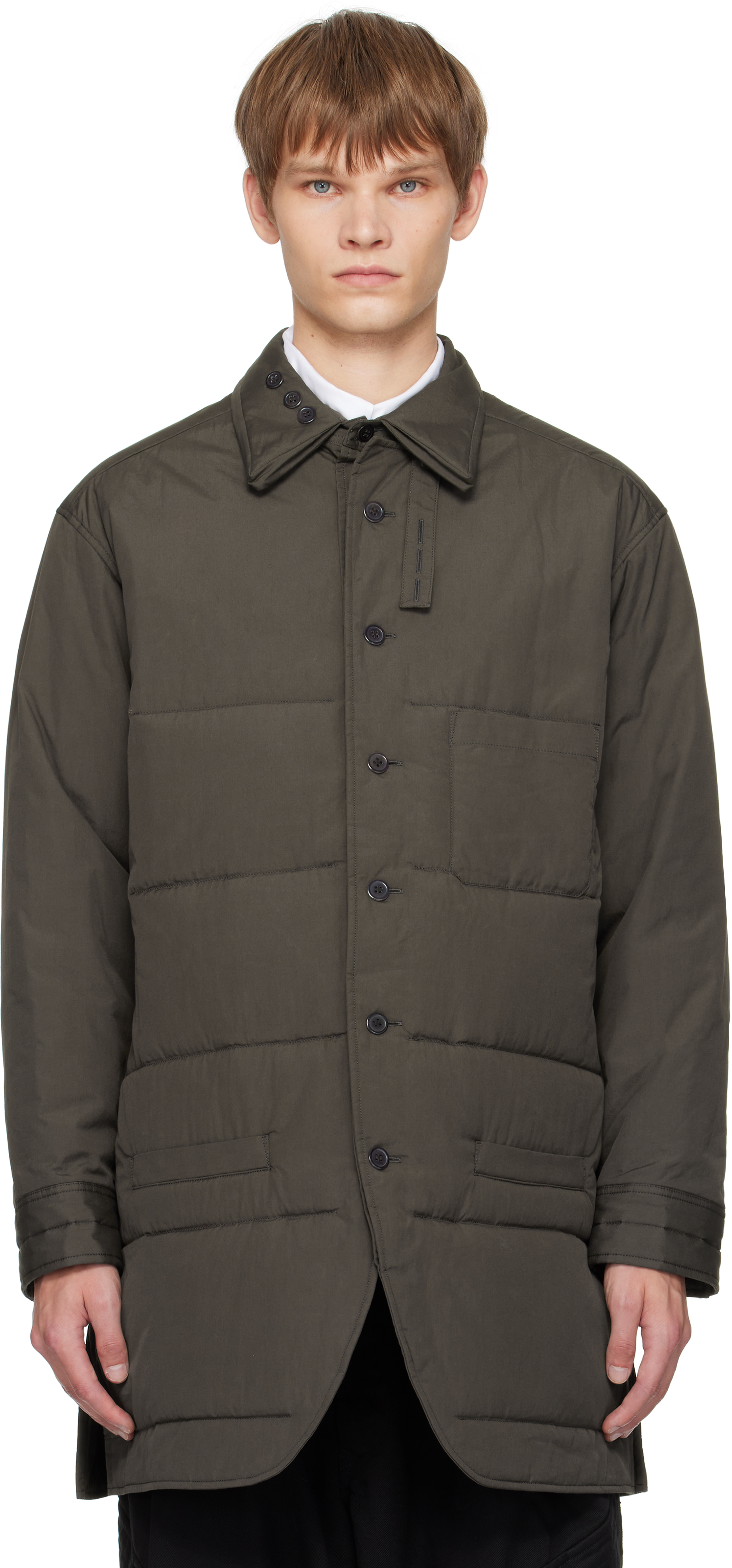 Yohji Yamamoto Khaki Broad Gusset Collar Padded Shirt In Gray