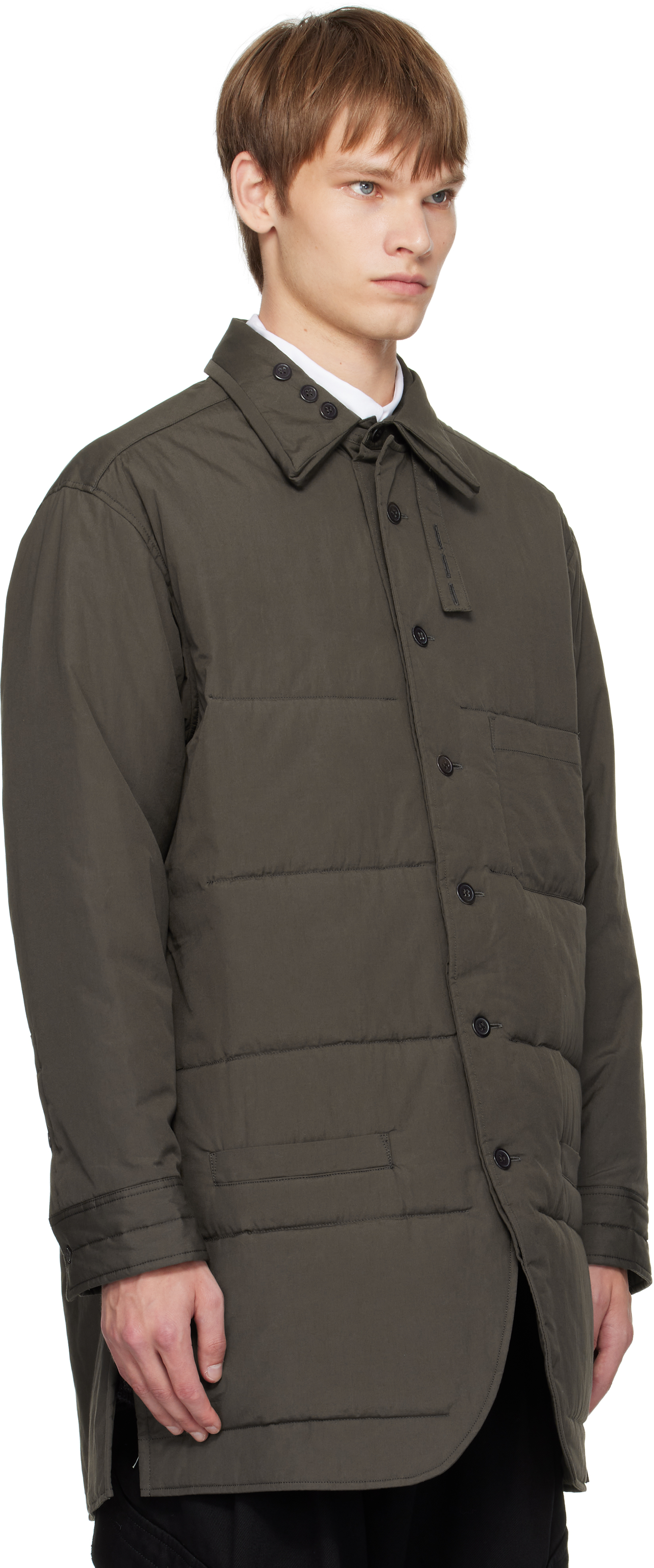 Yohji Yamamoto Khaki Broad Gusset Collar Padded Shirt In Gray
