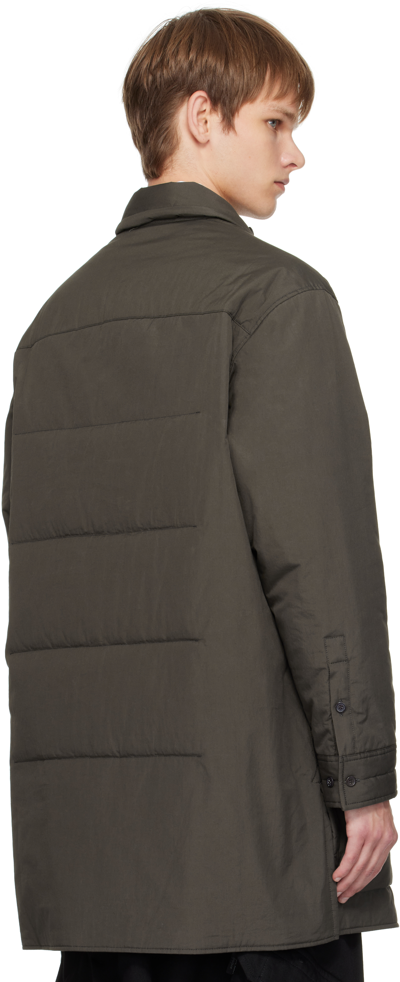 Yohji Yamamoto Khaki Broad Gusset Collar Padded Shirt In Gray