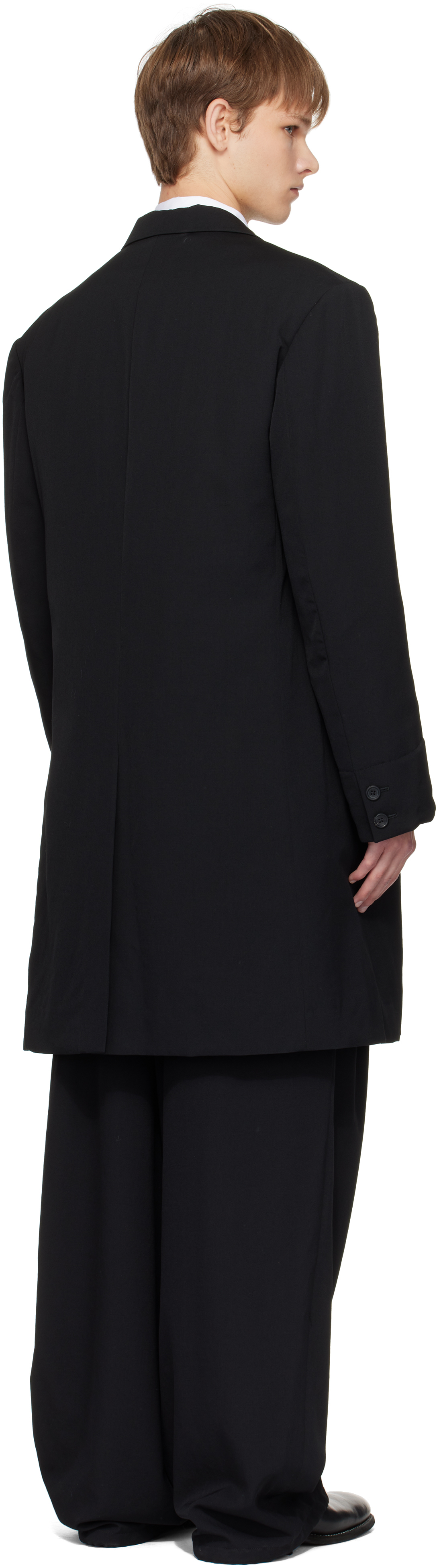 Yohji Yamamoto Black Wool Gabardine Reversible Nylon Liner & Blazer Set In Black