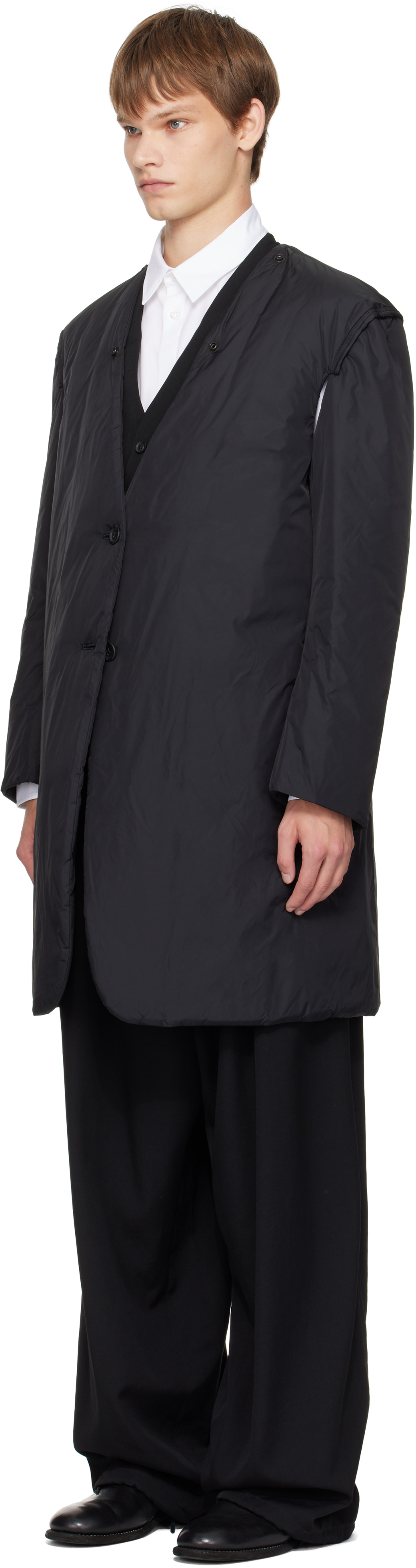 Yohji Yamamoto Black Wool Gabardine Reversible Nylon Liner & Blazer Set In Black