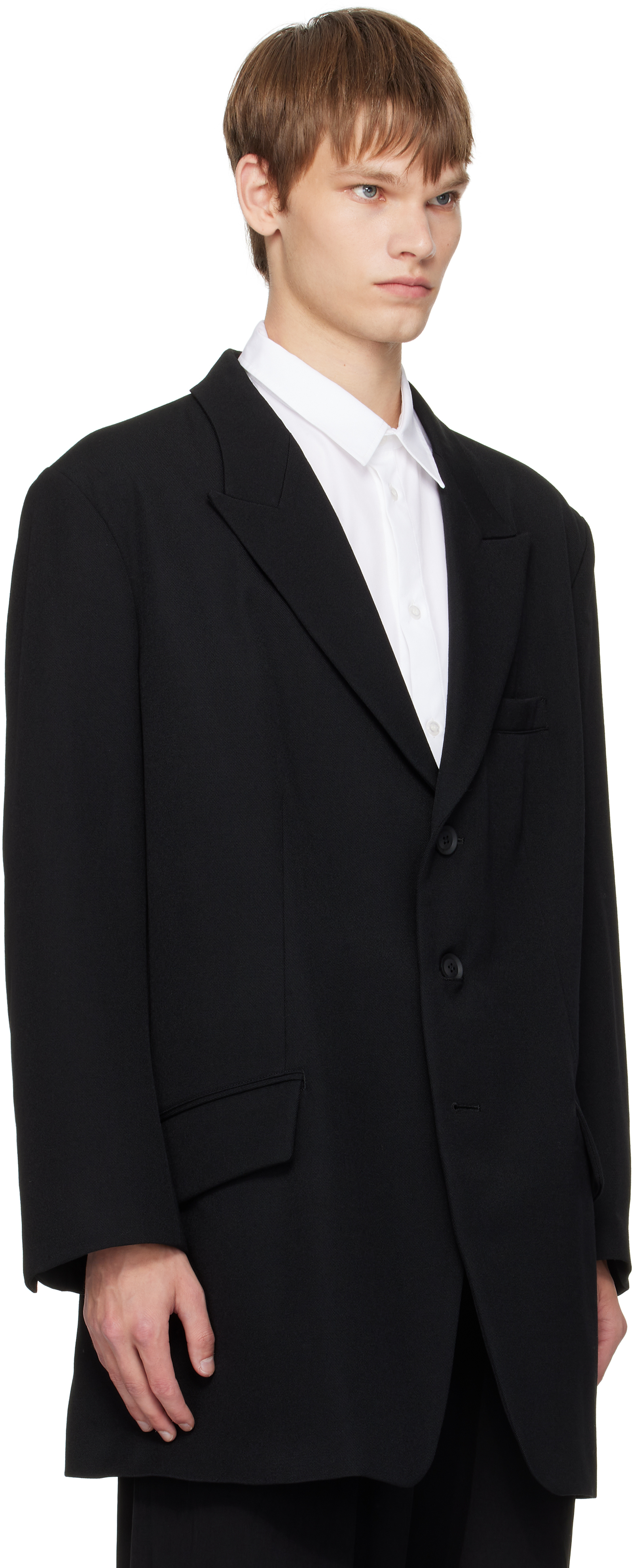 Yohji Yamamoto Black 3 Button Peak Blazer In Multi