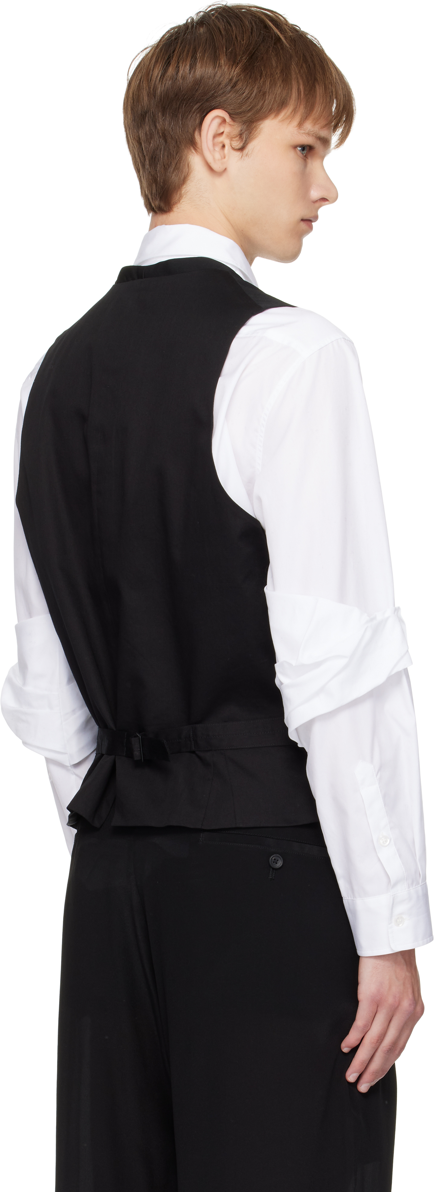 Yohji Yamamoto Black Wool Gabardine 7buttons Waistcoat In Black