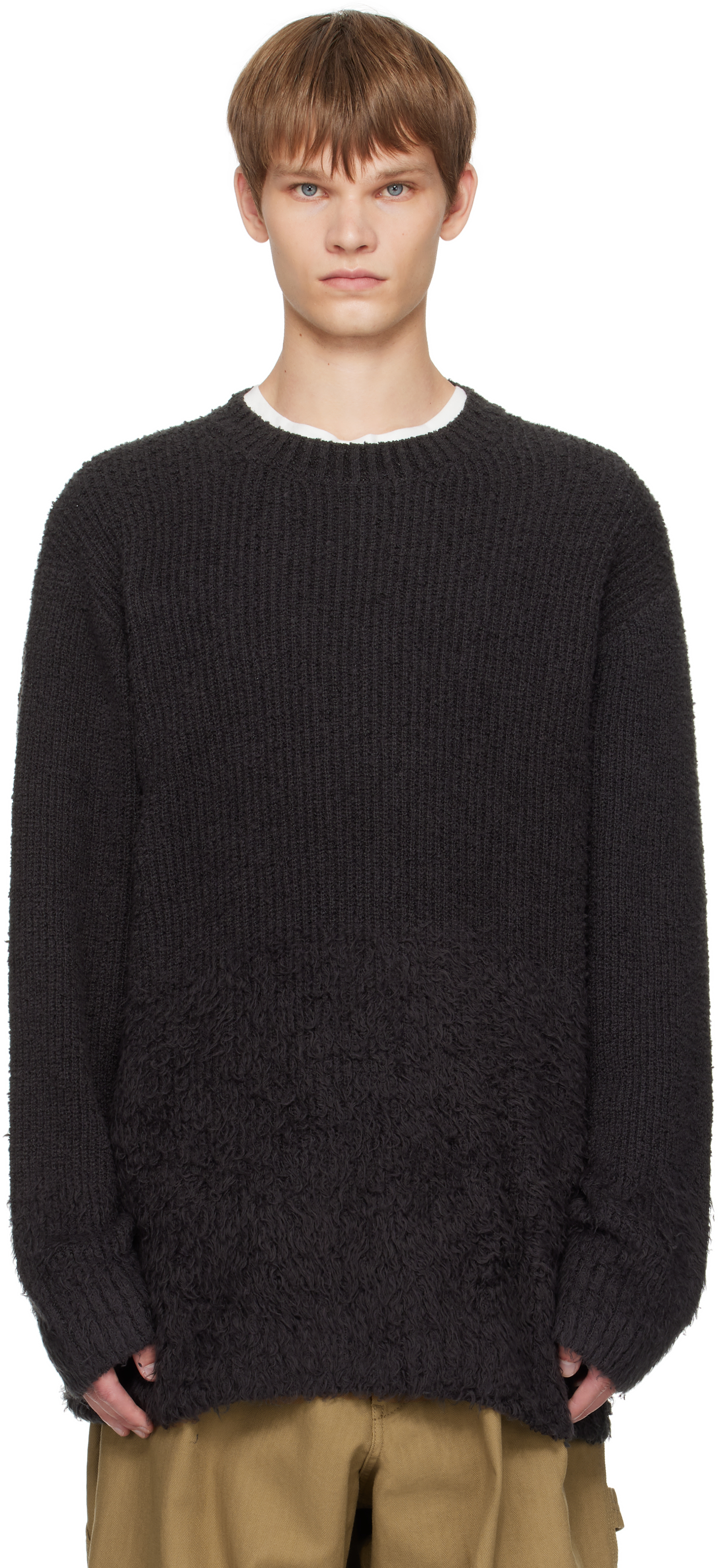 Yohji Yamamoto Gray Gradation Round Neck Sweater In Multi