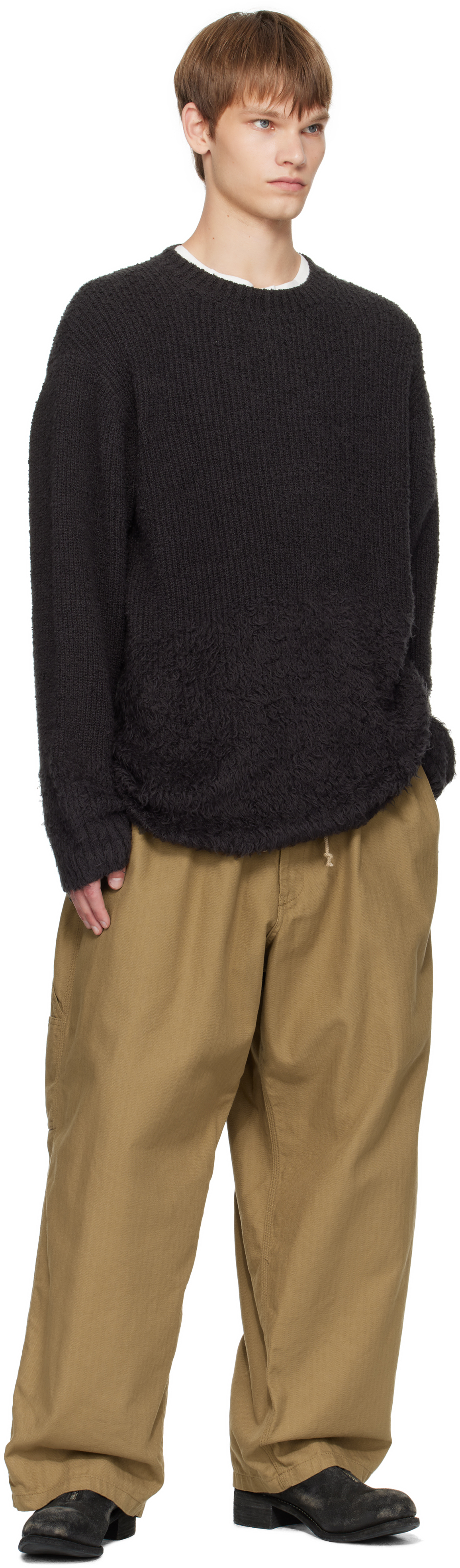 Yohji Yamamoto Gray Gradation Round Neck Sweater In Multi