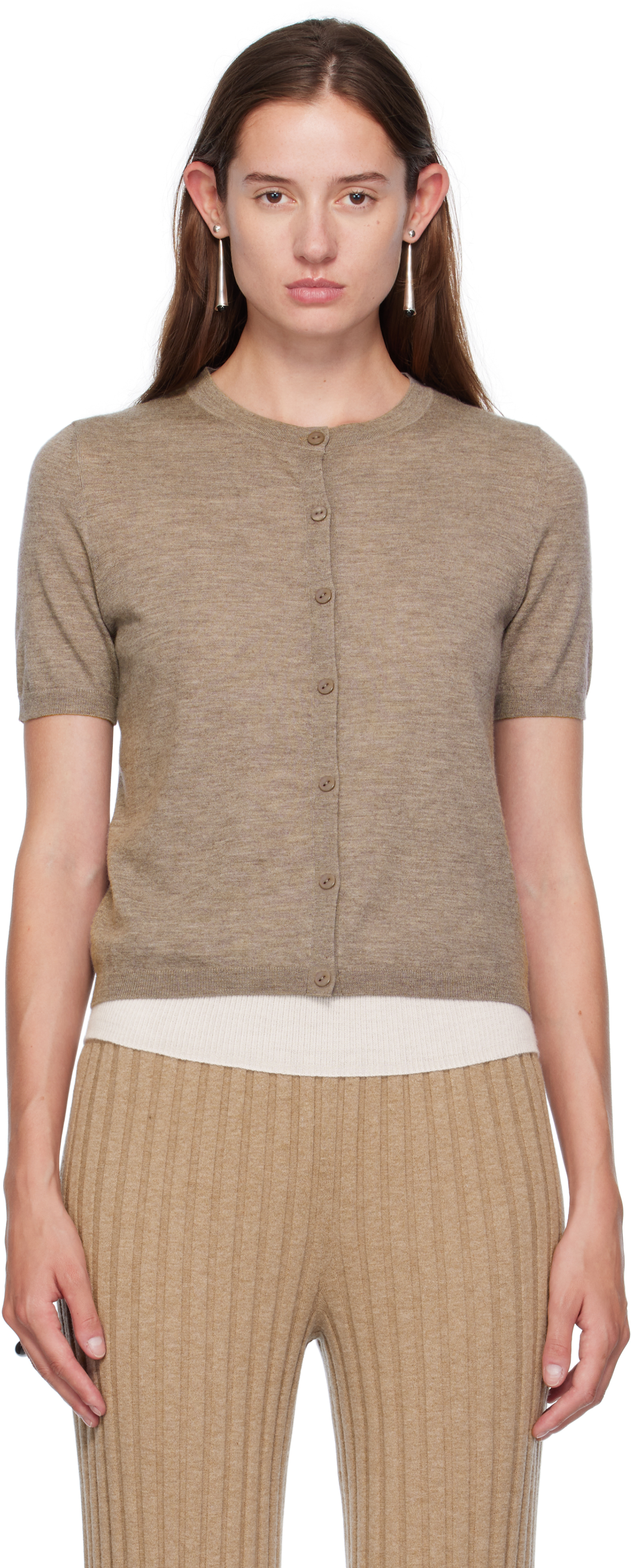 Taupe Cashmere Cardigan by LISA YANG on Sale