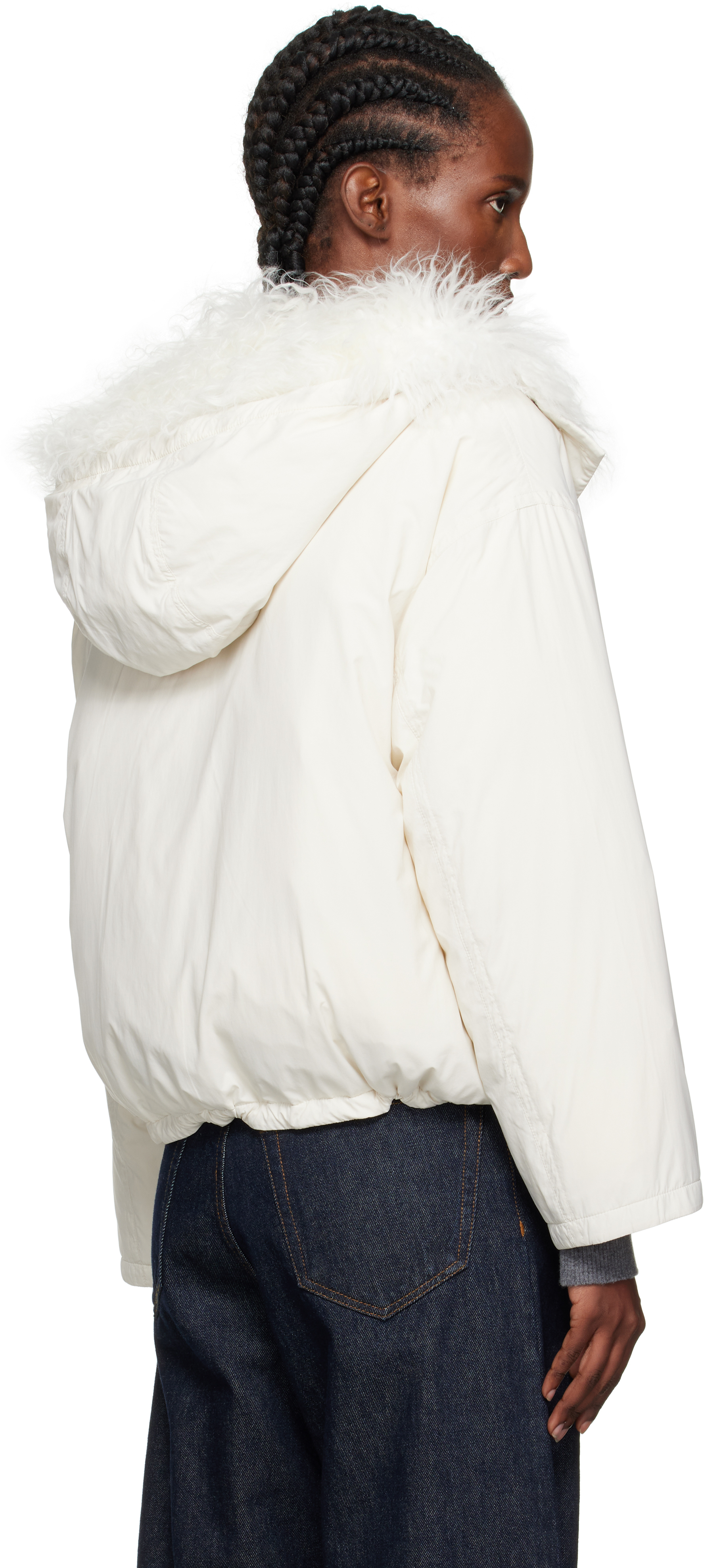 Yves Salomon Off-white Cropped Shearling & Down Jacket In White