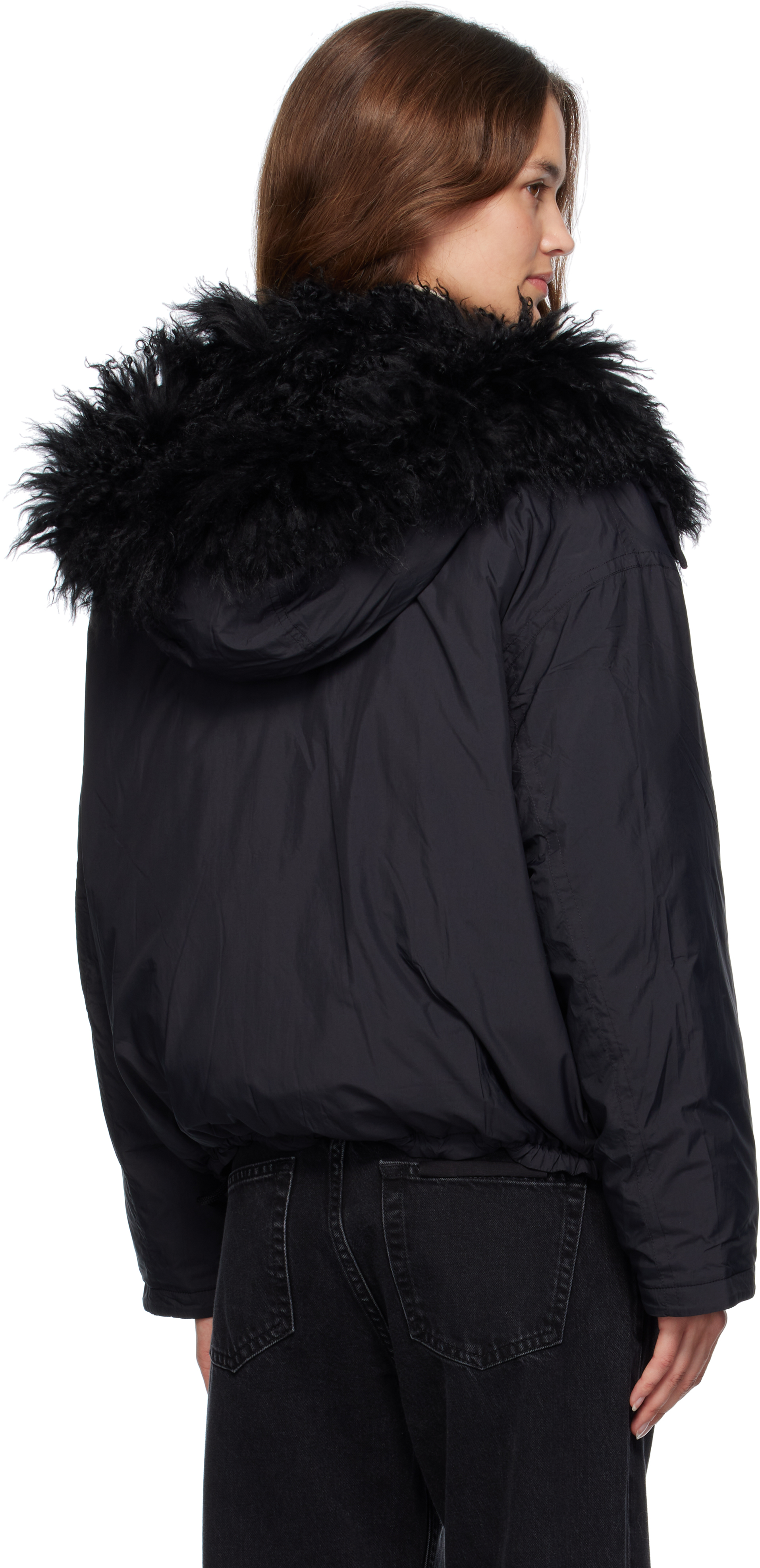 Yves Salomon Black Doudoune Down & Shearling Jacket In Blue