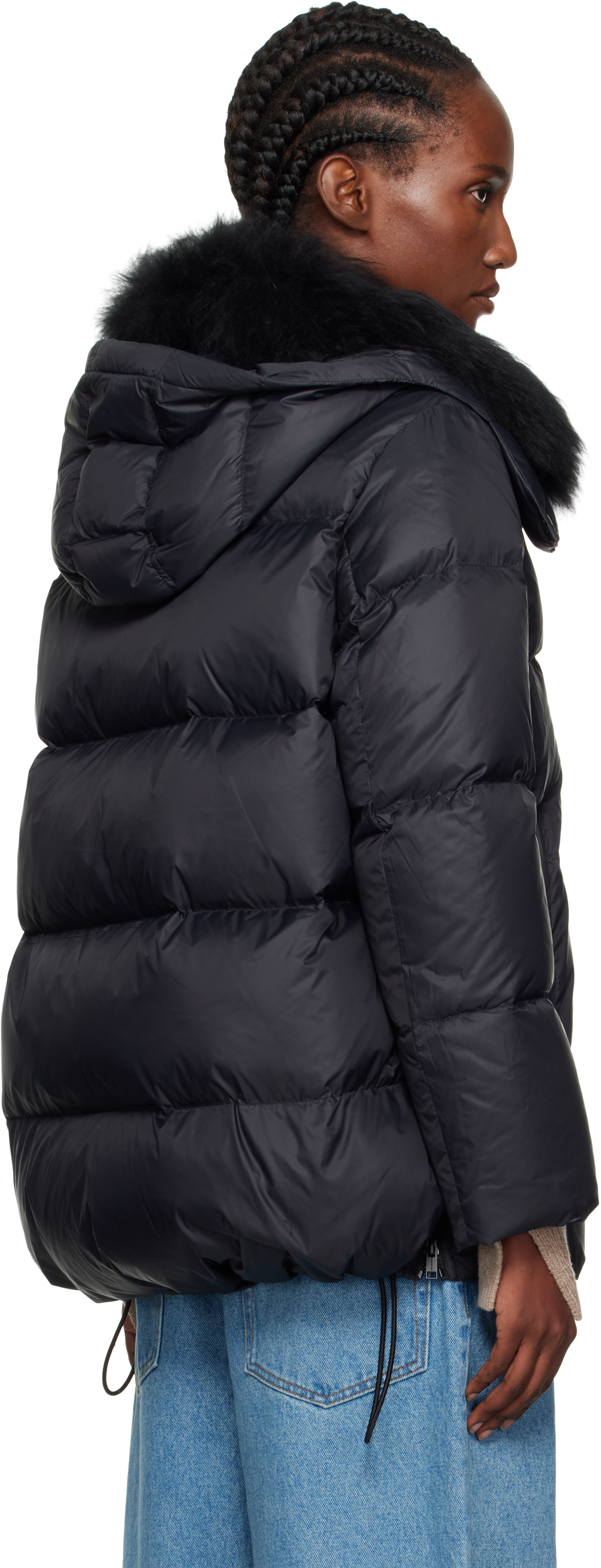 Yves Salomon Black Iconic A Line Lambswool Collar Down Jacket In Black