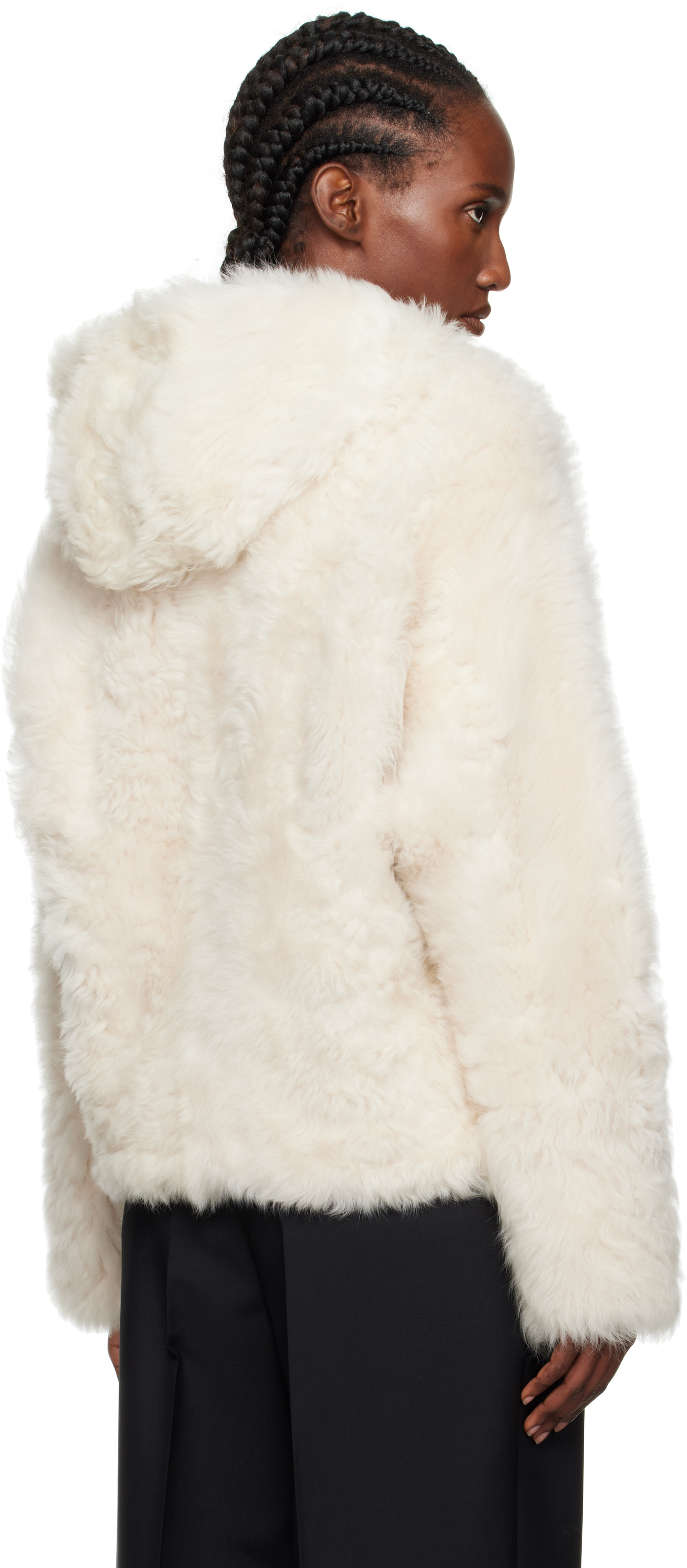 Yves Salomon Off-white Short Hooded Shearling Jacket In White