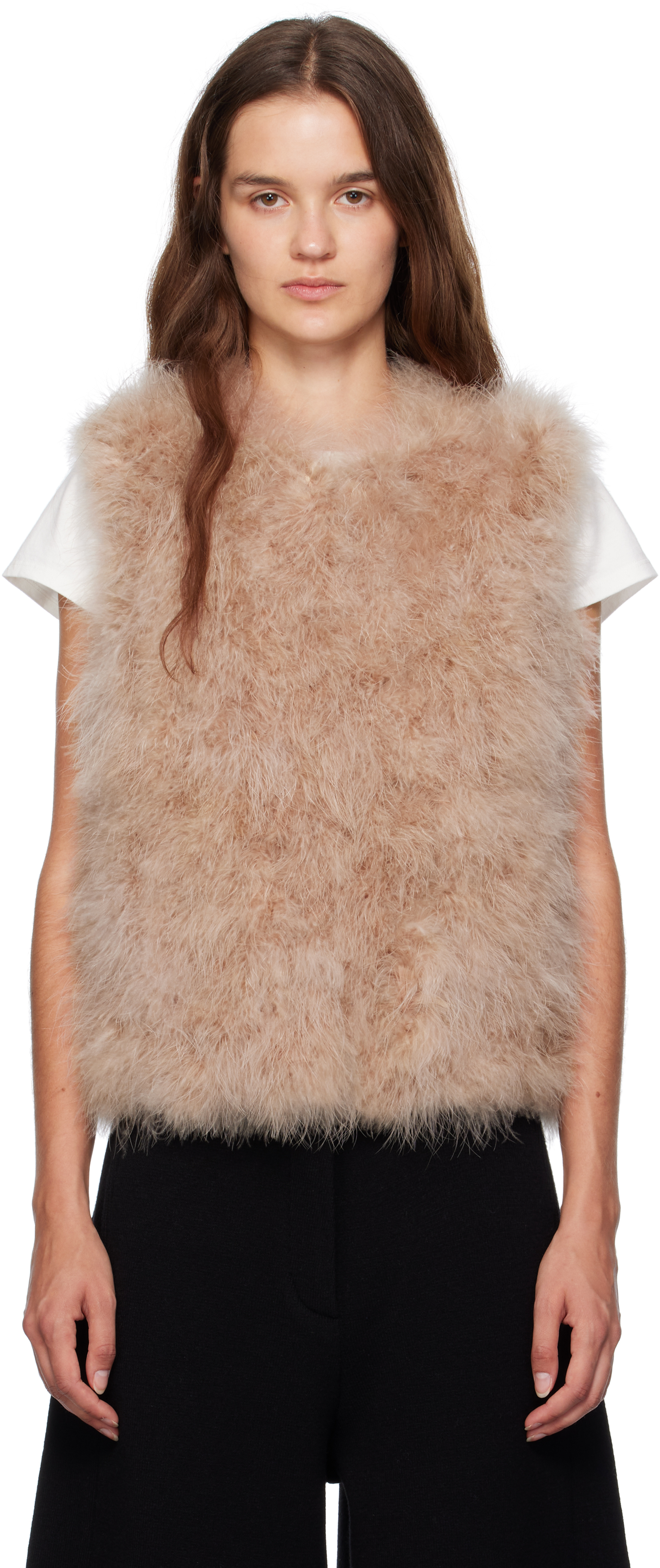 Yves Salomon Beige Cropped Feather Vest In Multi