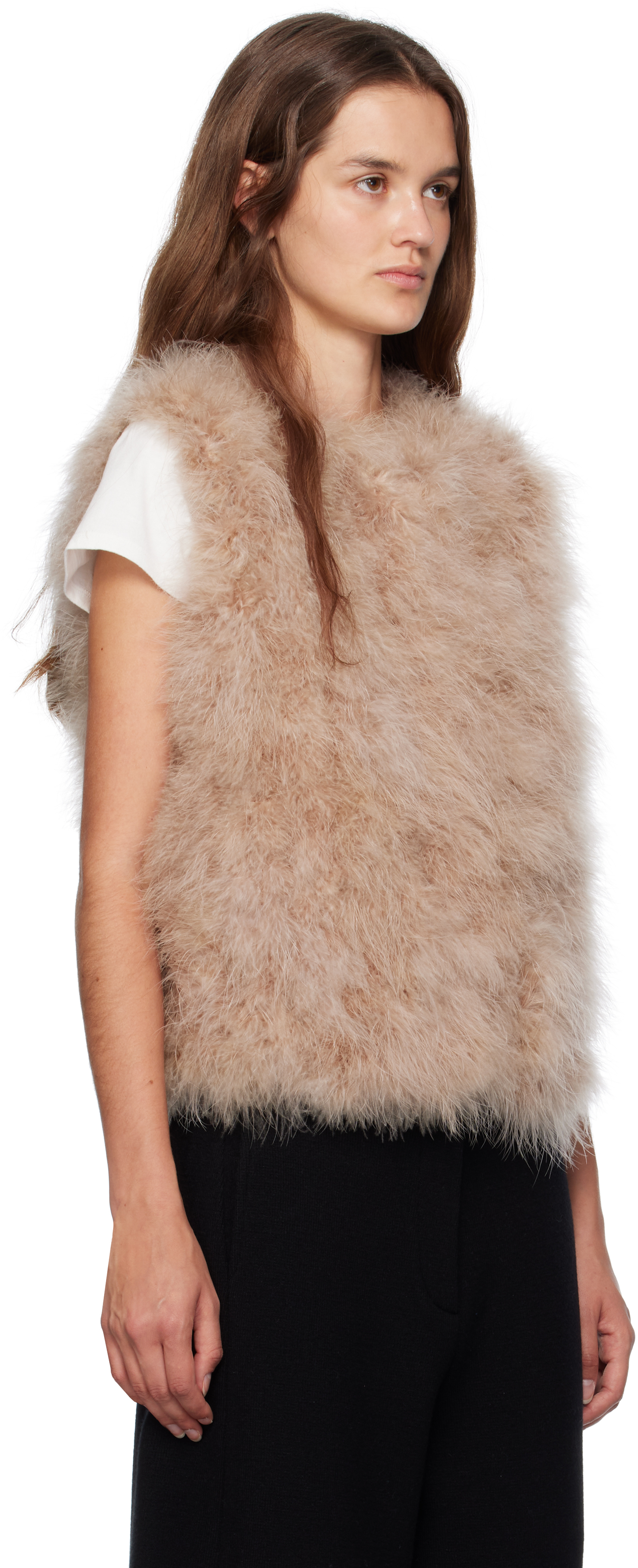 Yves Salomon Beige Cropped Feather Vest In Multi