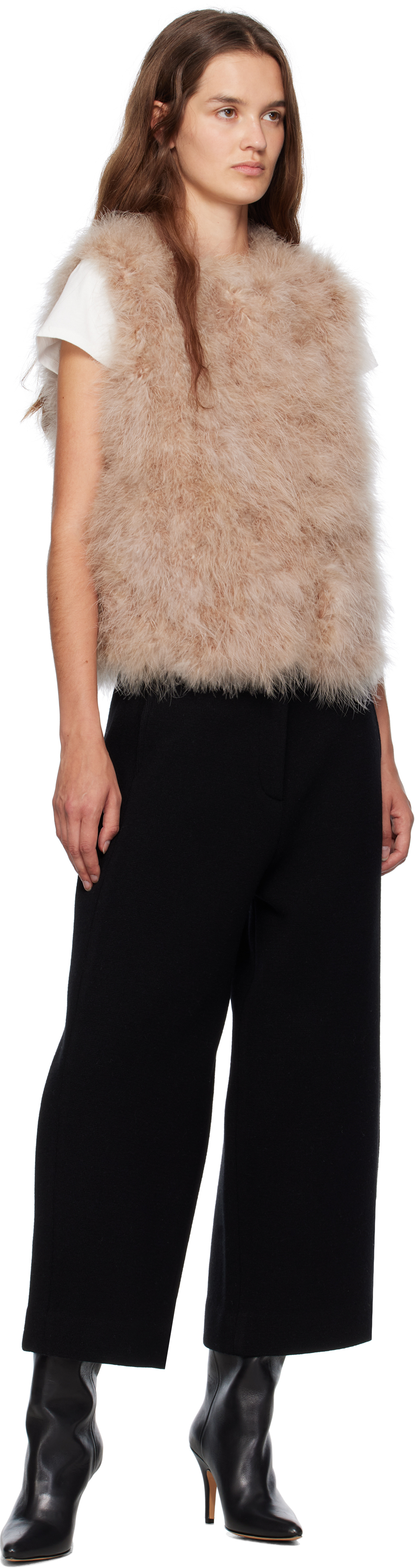 Yves Salomon Beige Cropped Feather Vest In Multi