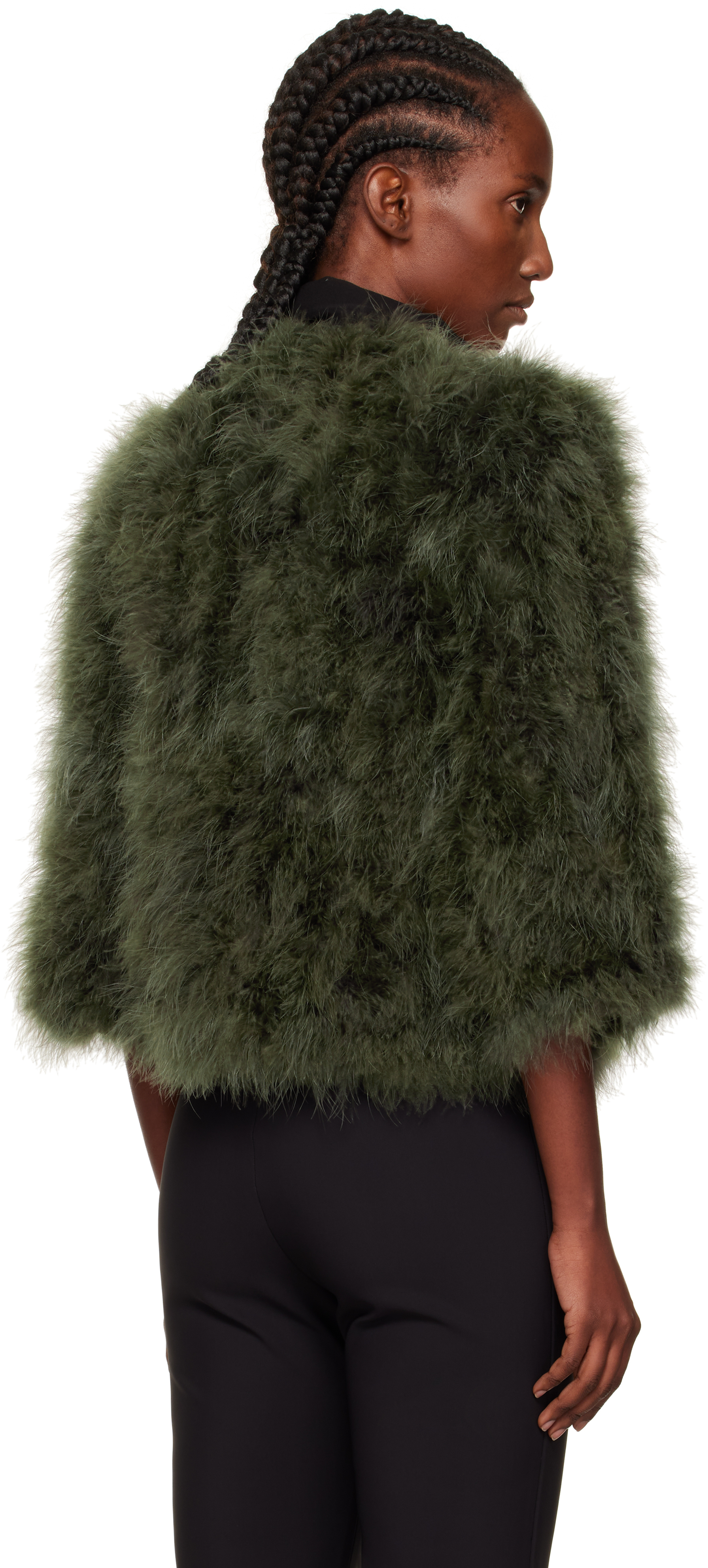 Yves Salomon Khaki Cropped Feather Jacket In Green
