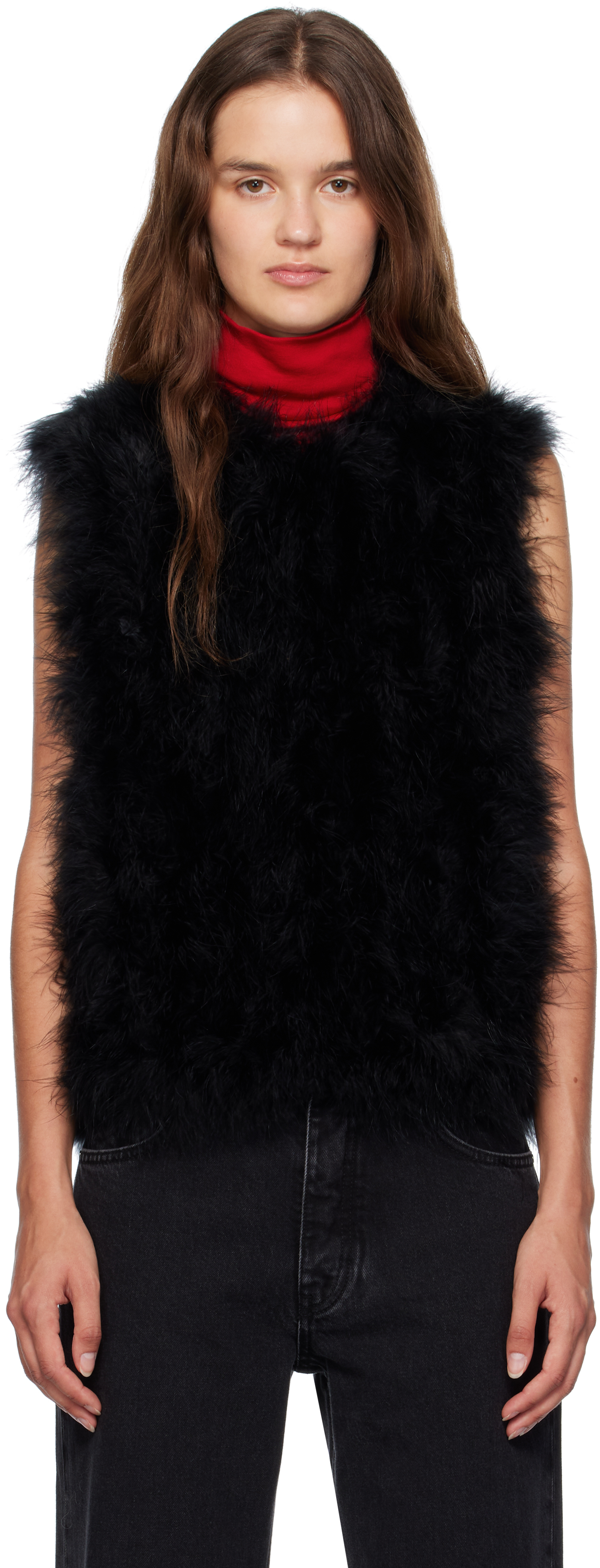 Yves Salomon Sleeveless Feather Silk Coat In Black