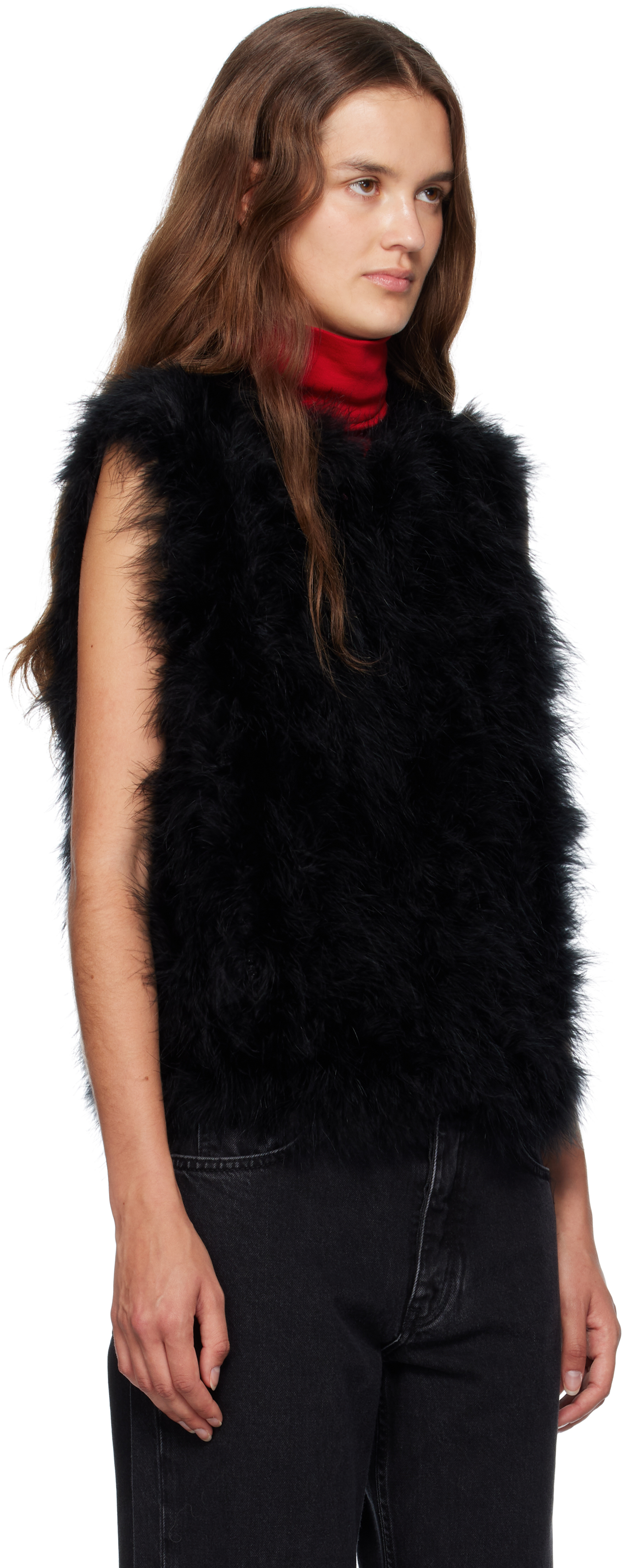 Yves Salomon Sleeveless Feather Silk Coat In Black