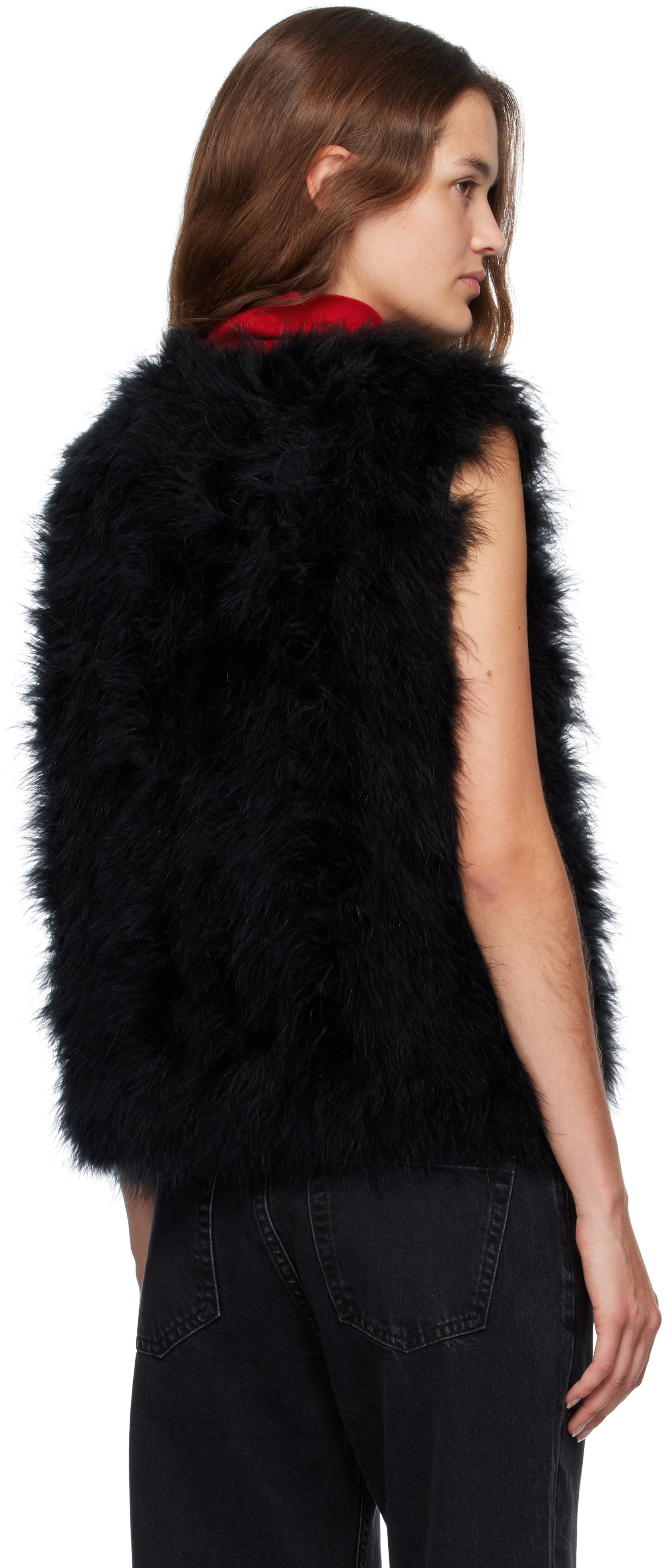 Yves Salomon Sleeveless Feather Silk Coat In Black