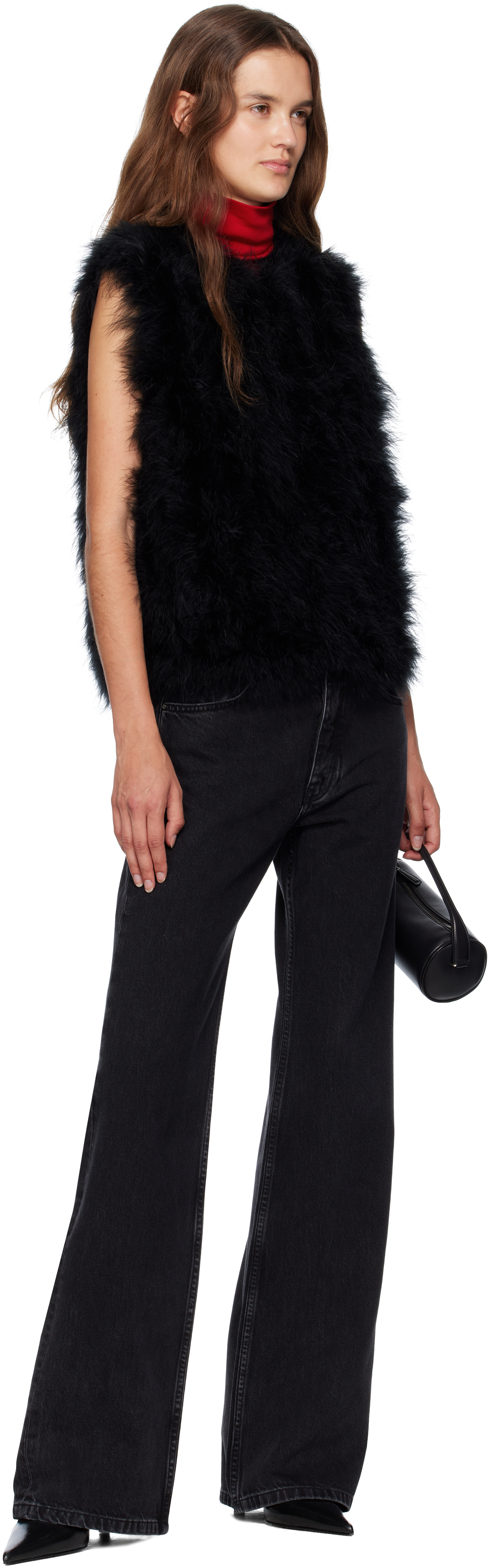 Yves Salomon Sleeveless Feather Silk Coat In Black