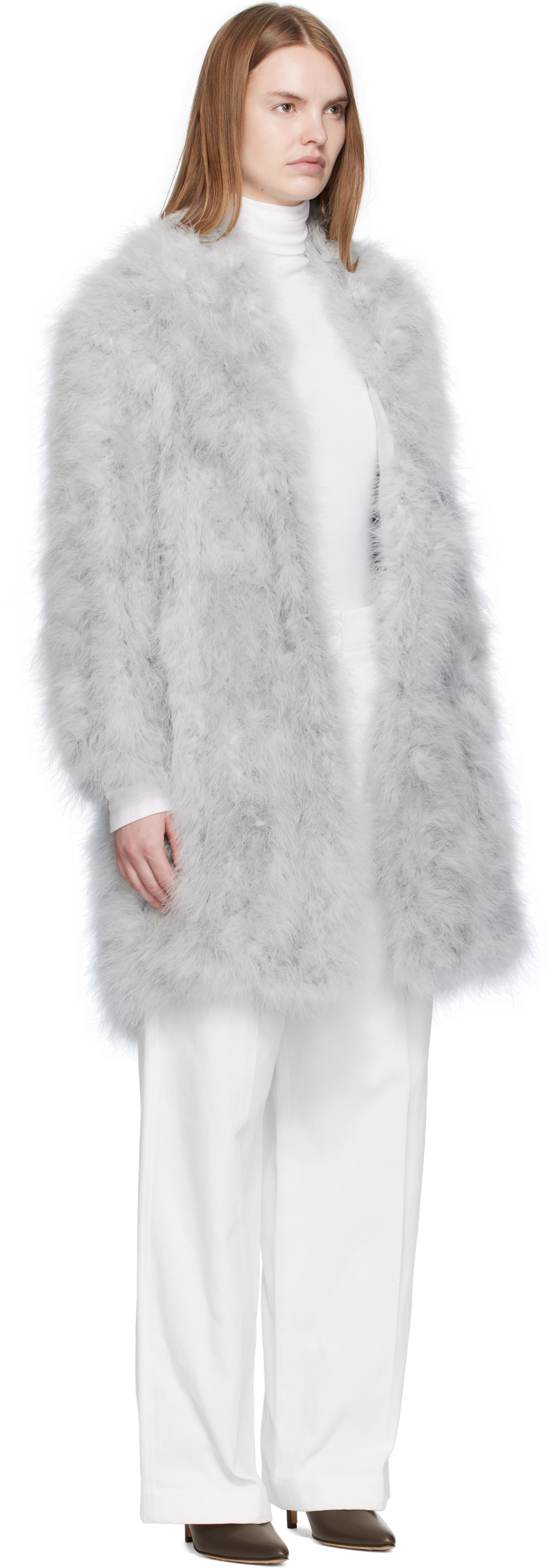 Yves Salomon Gray Feather Shawl Collar Coat In Gray
