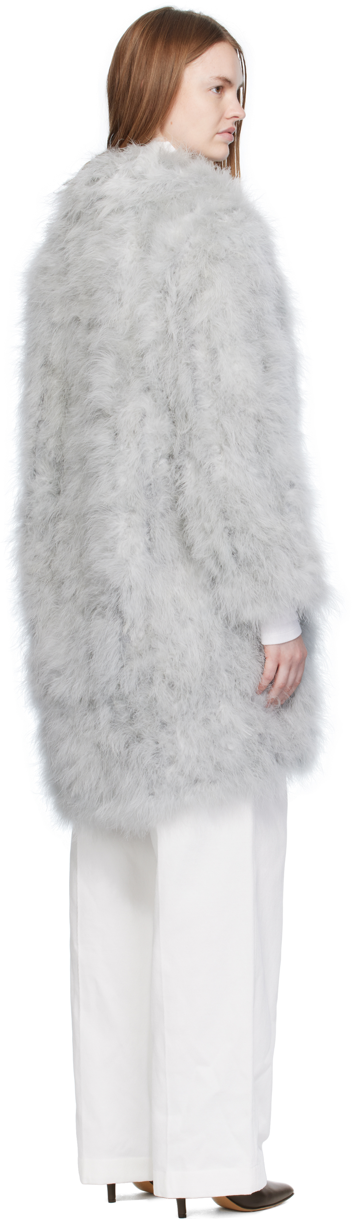 Yves Salomon Gray Feather Shawl Collar Coat In Gray