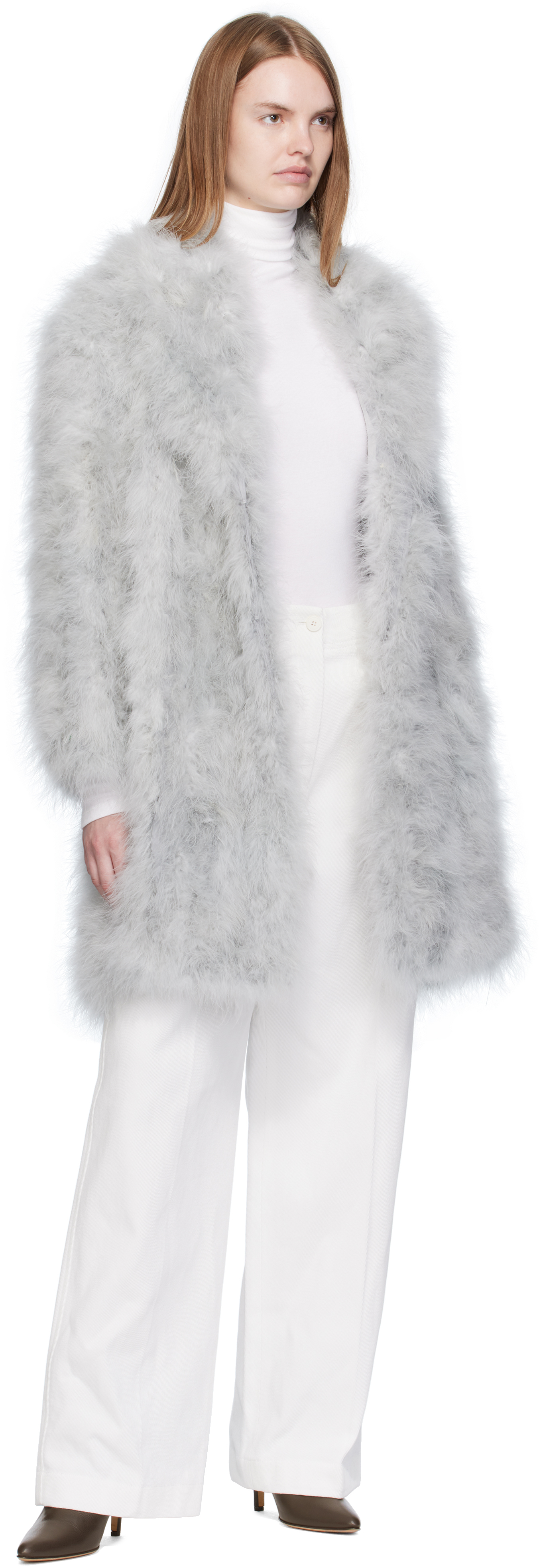 Yves Salomon Gray Feather Shawl Collar Coat In Gray