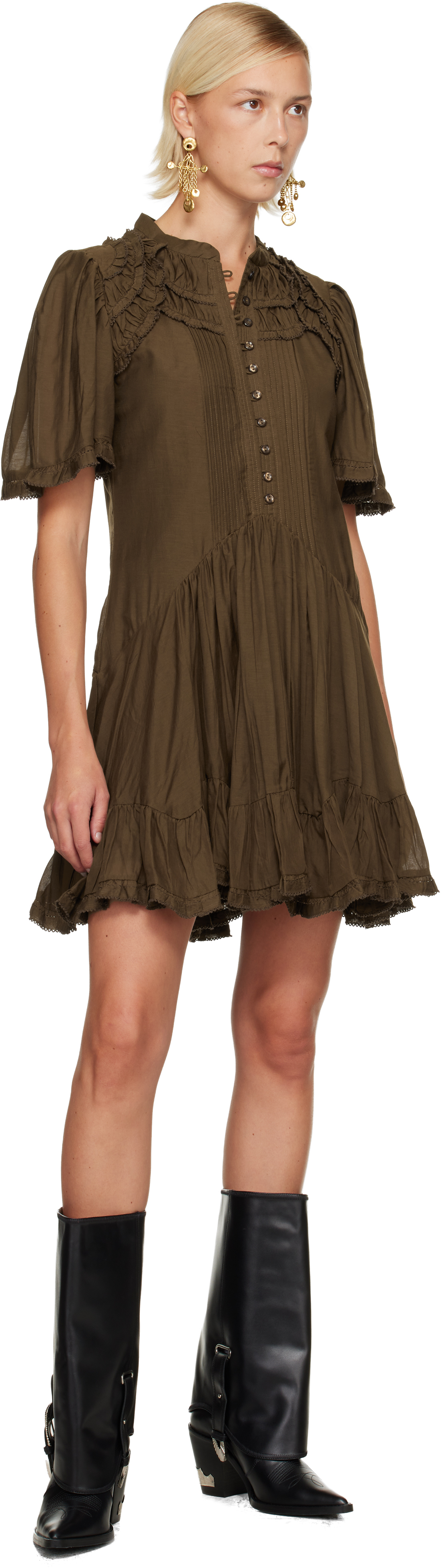 Isabel Marant Étoile Khaki Celyana Minidress In Brown