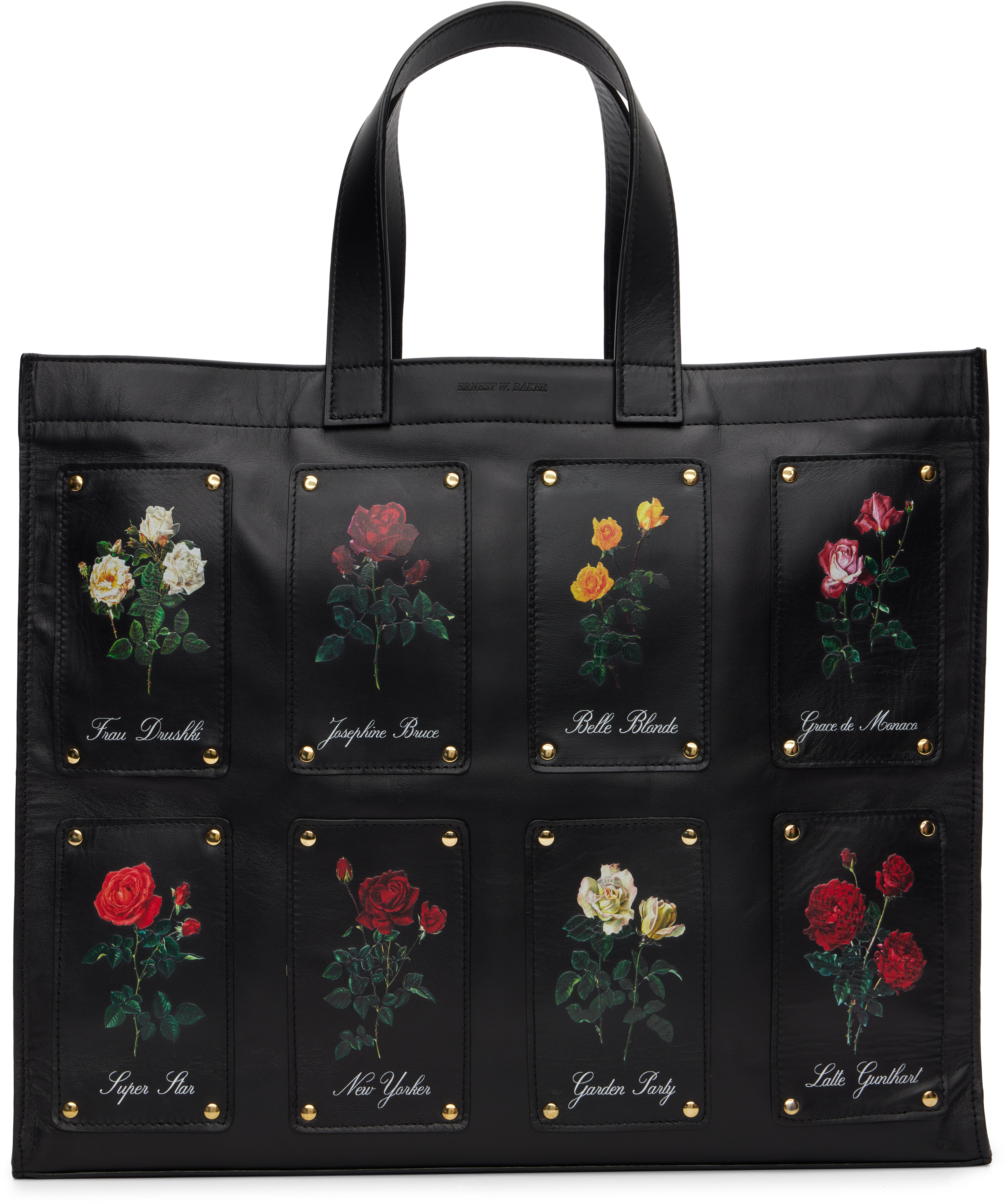 Ernest W Baker Black Patched Rose Shopper Tote